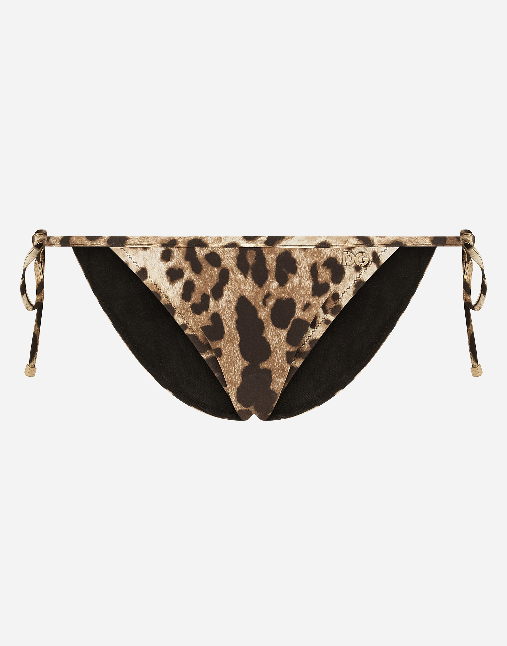 Leopard-print string bikini bottoms in Multicolor