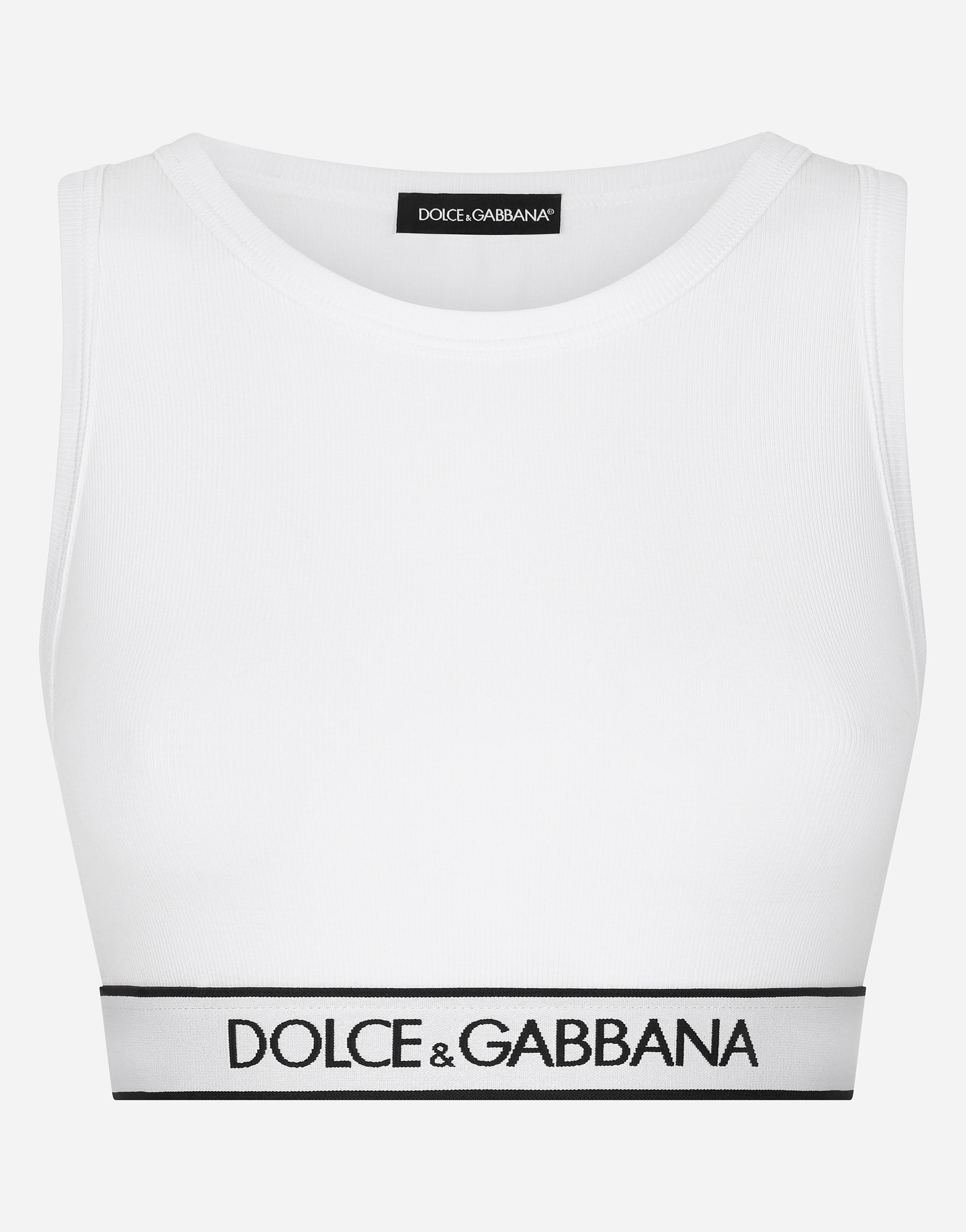 Fine-rib jersey top with branded elastic in White