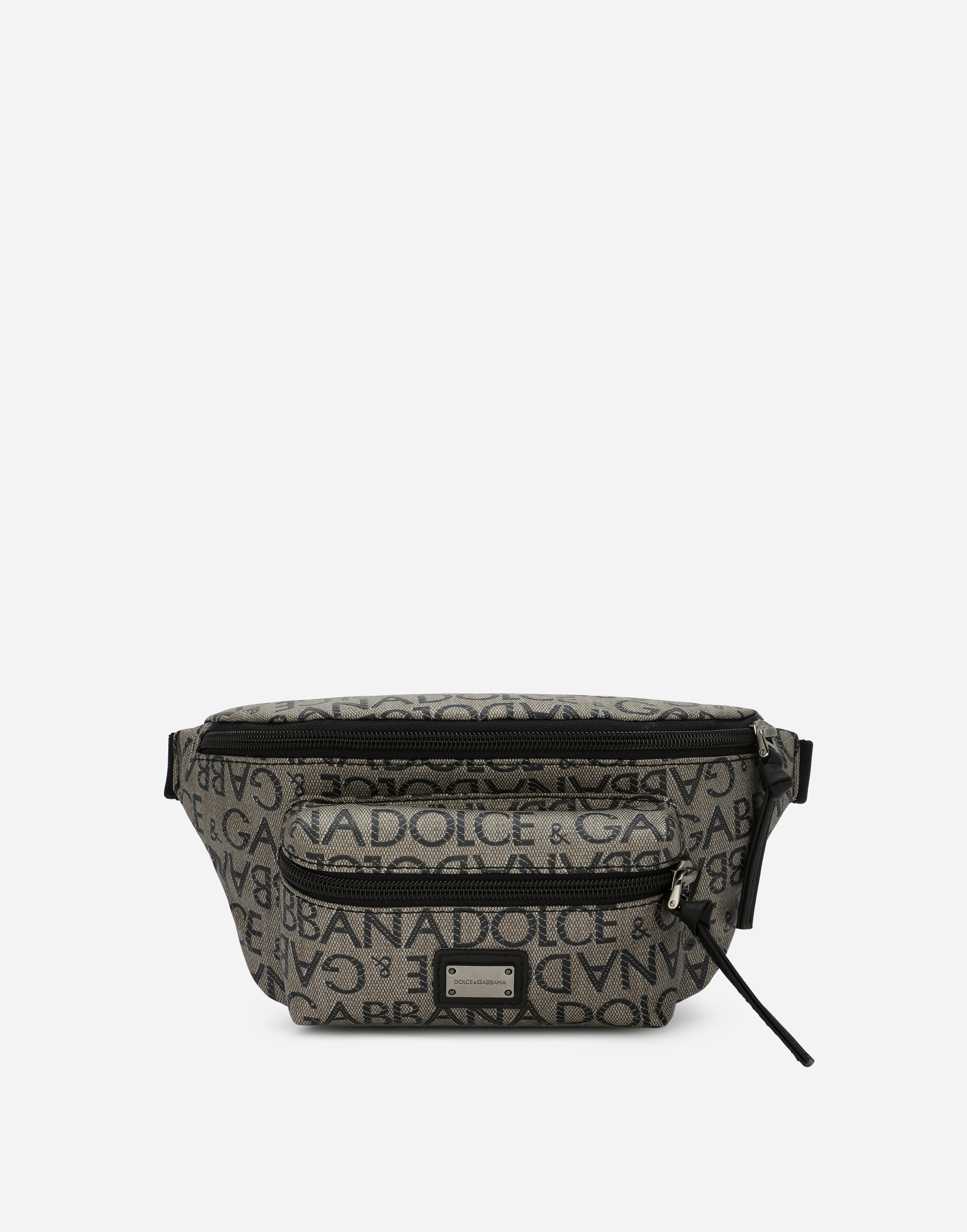 Coated nylon belt bag with logo print in Multicolor
