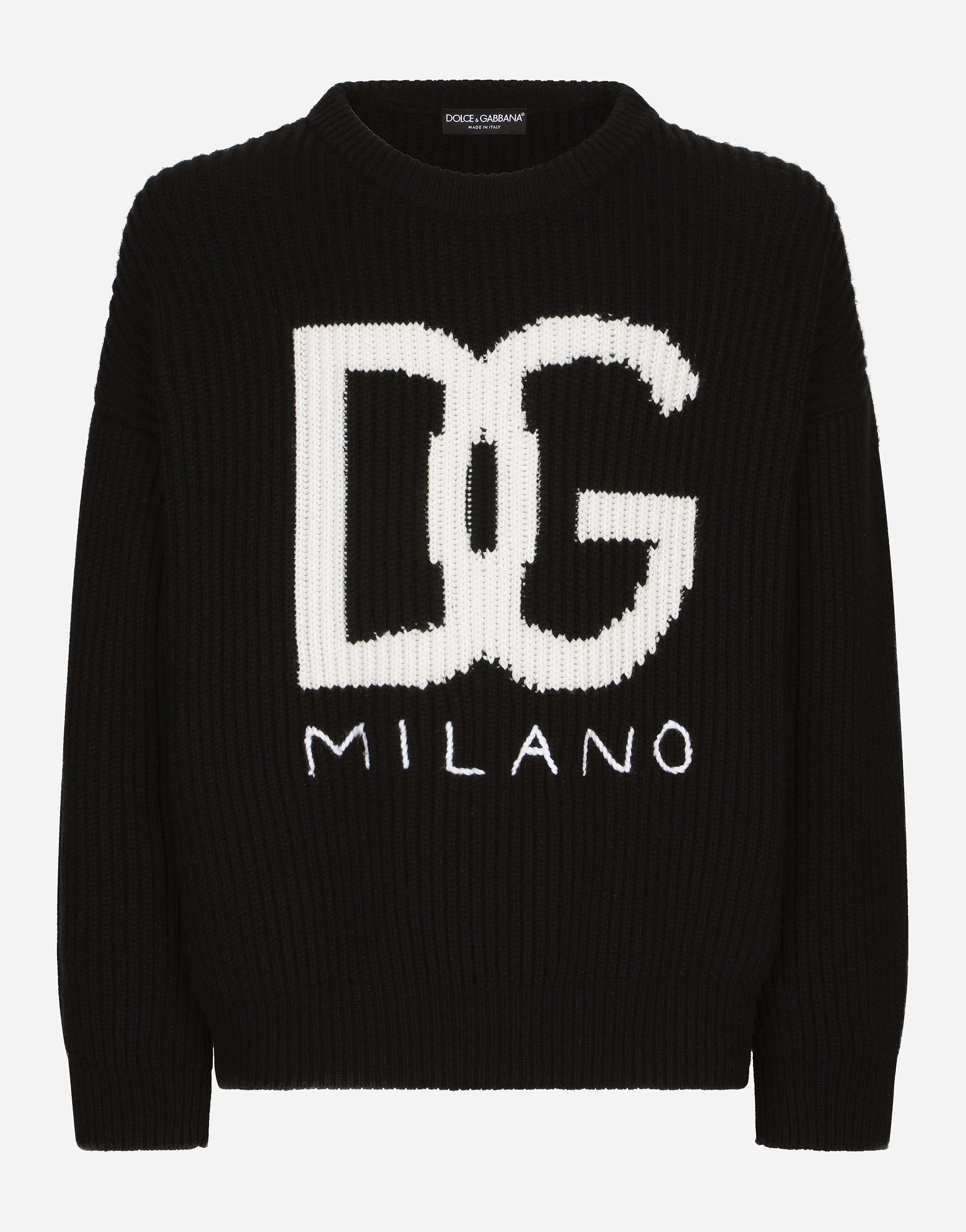 Cashmere round-neck sweater with DG logo inlay in Multicolor