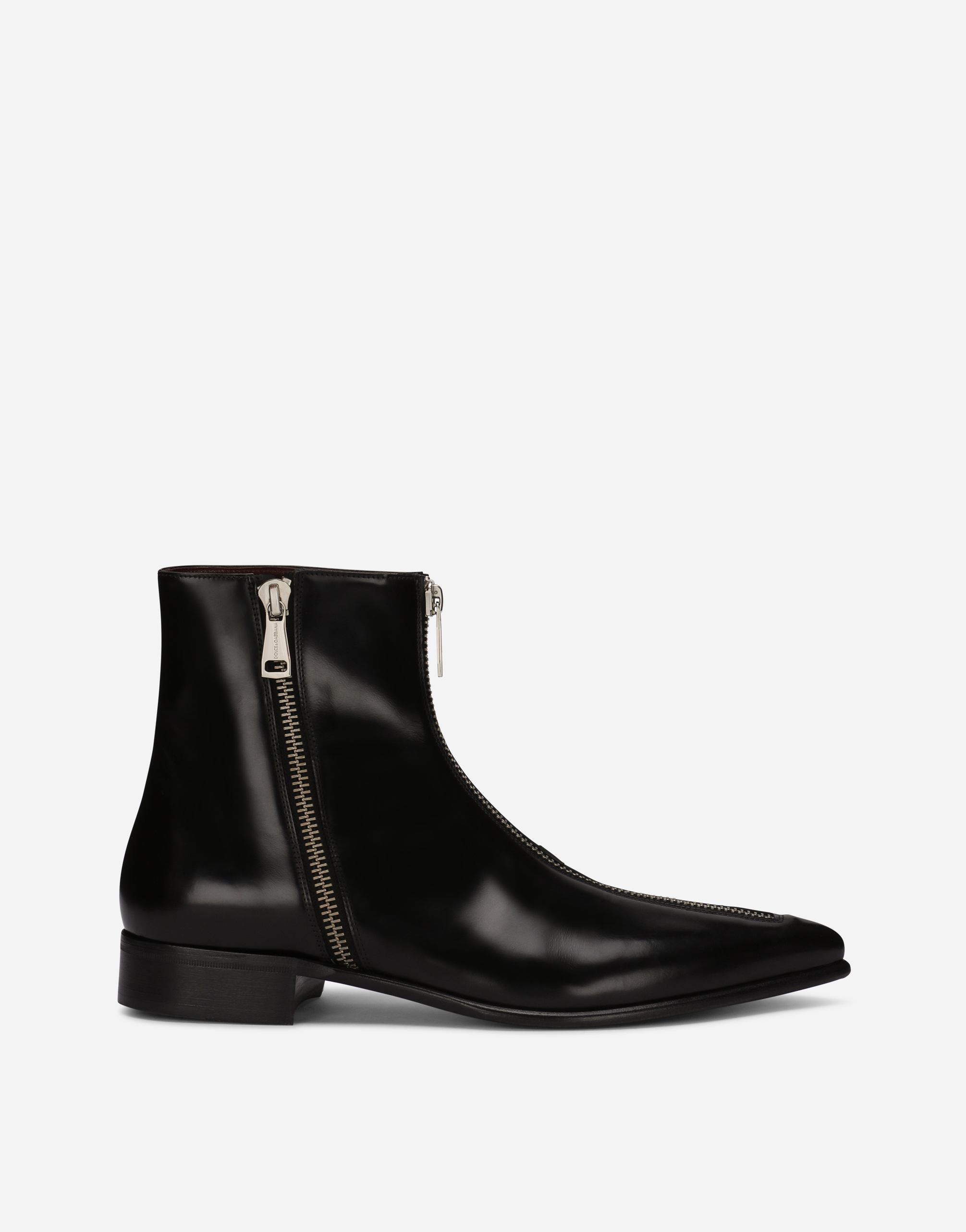 Brushed calfskin ankle boots with zipper in Black