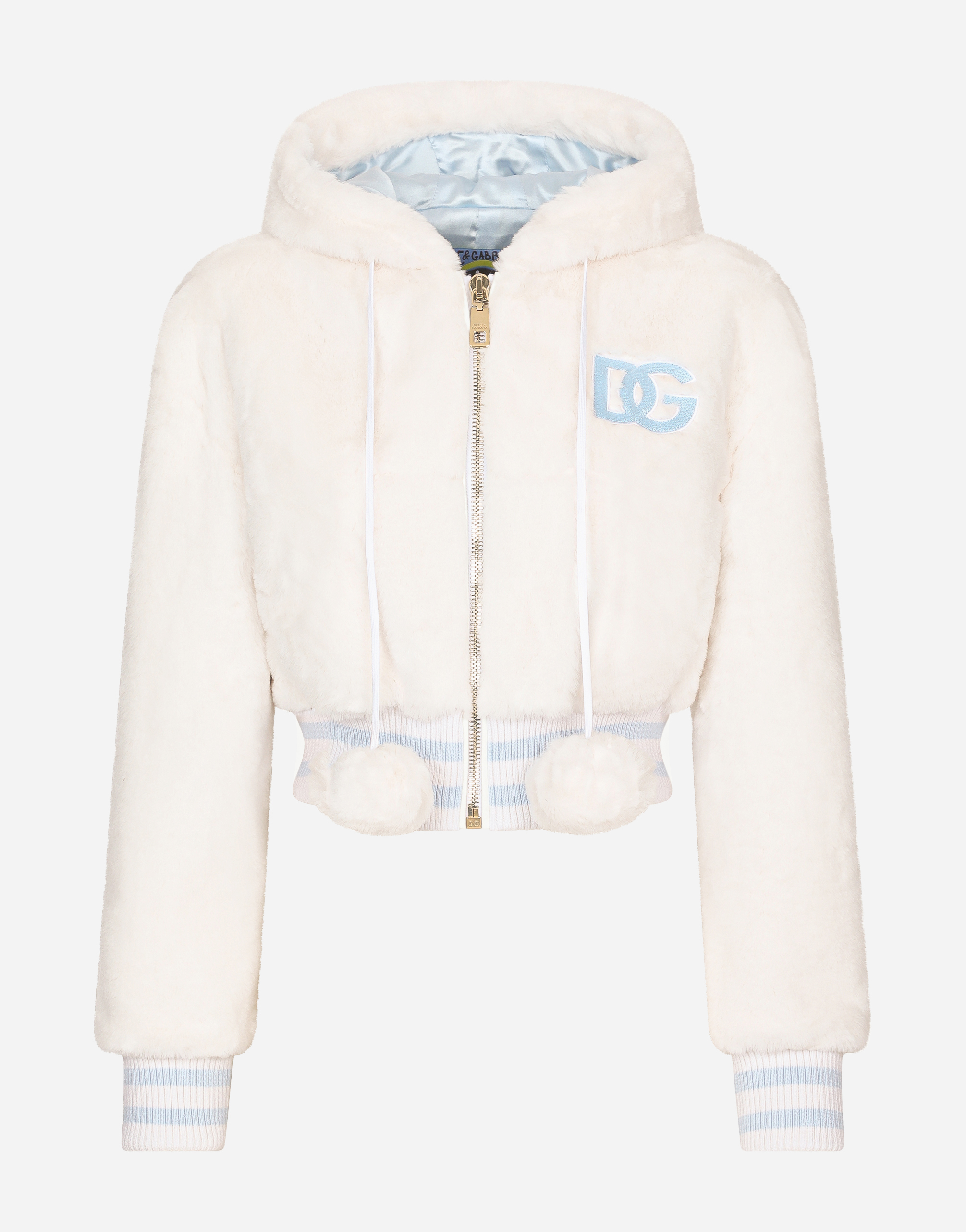 Faux fur jacket with DG patch in White