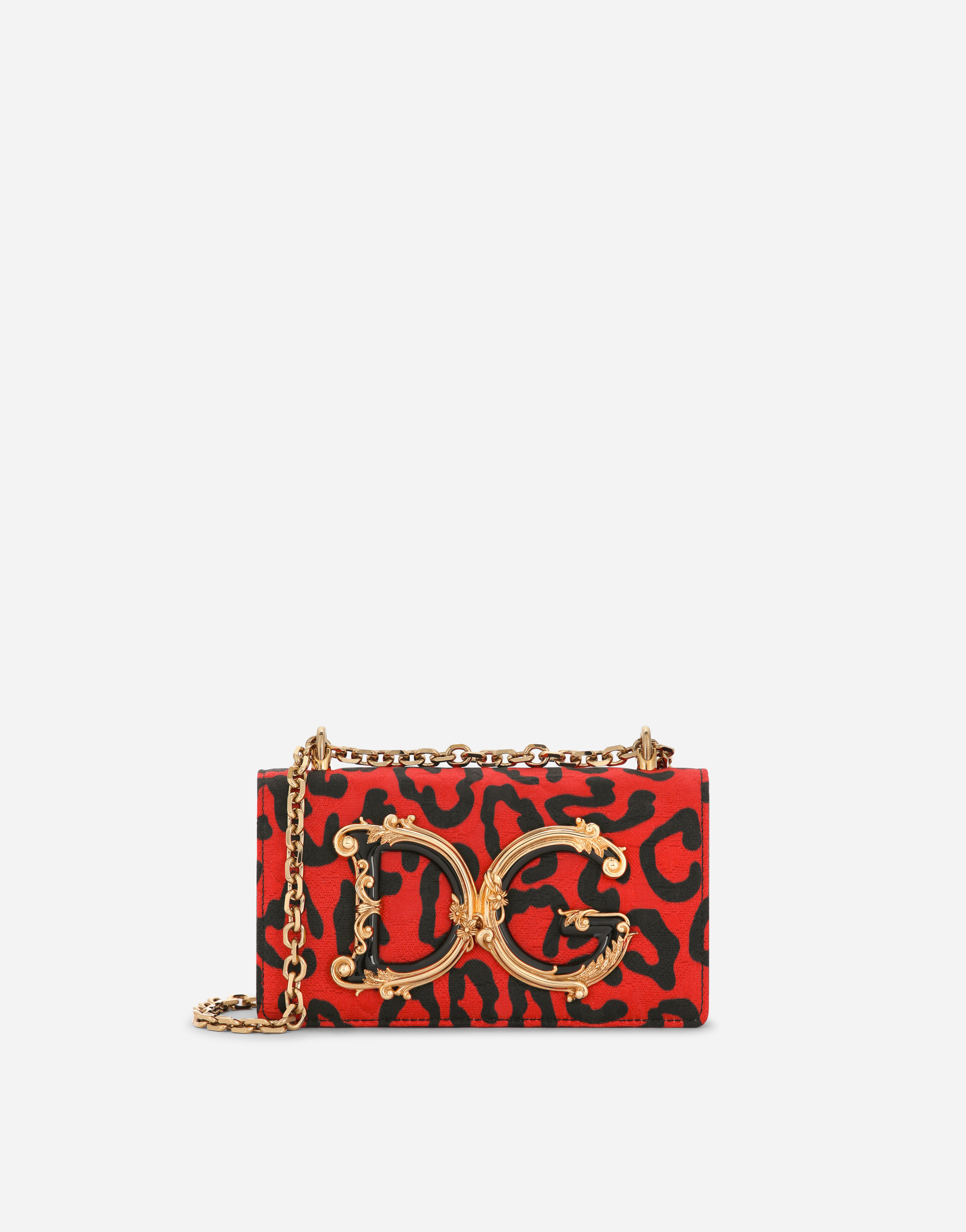 Leopard-print brocade DG Girls phone bag in Multicolor