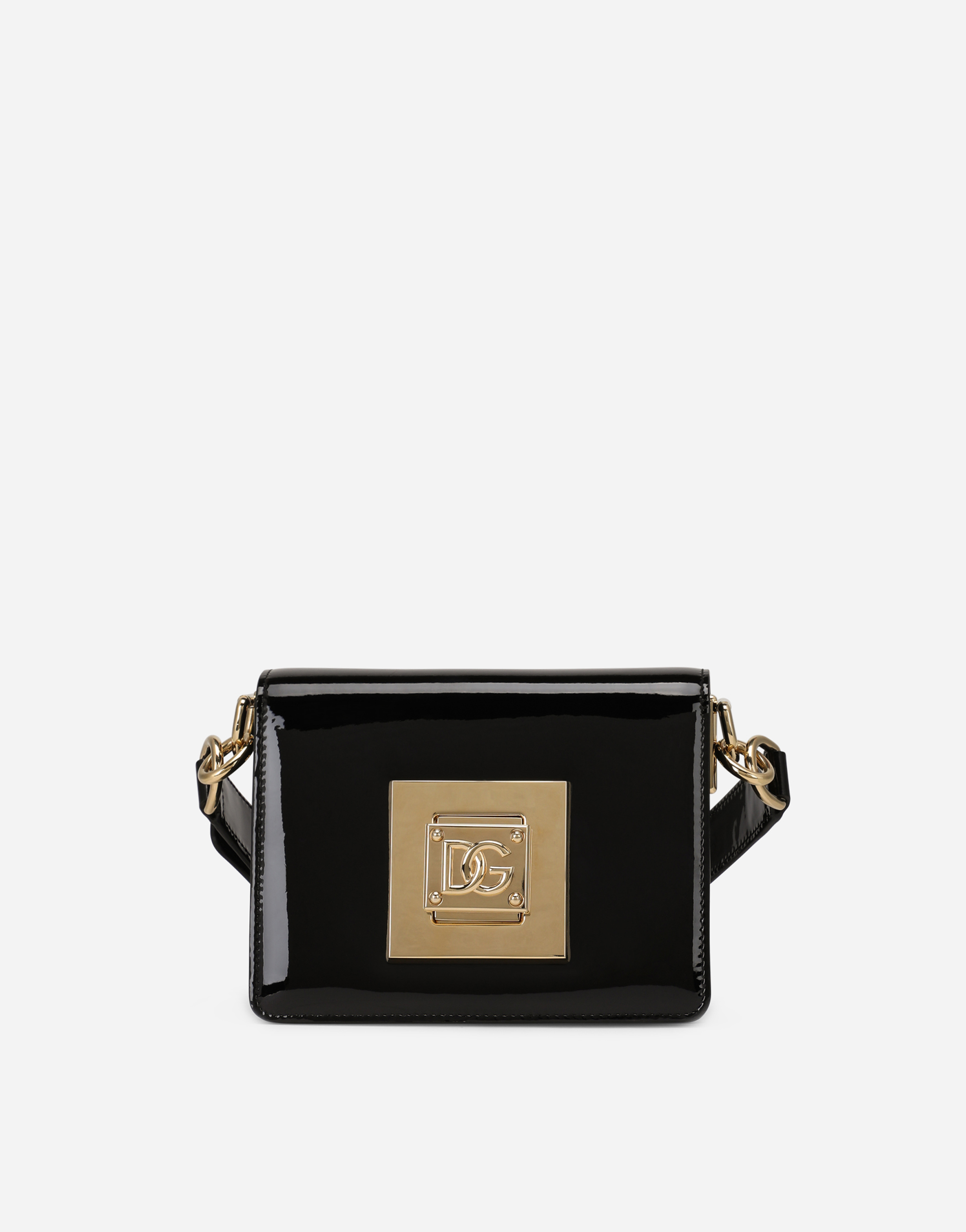 Small patent leather shoulder bag with DG fastening in Black