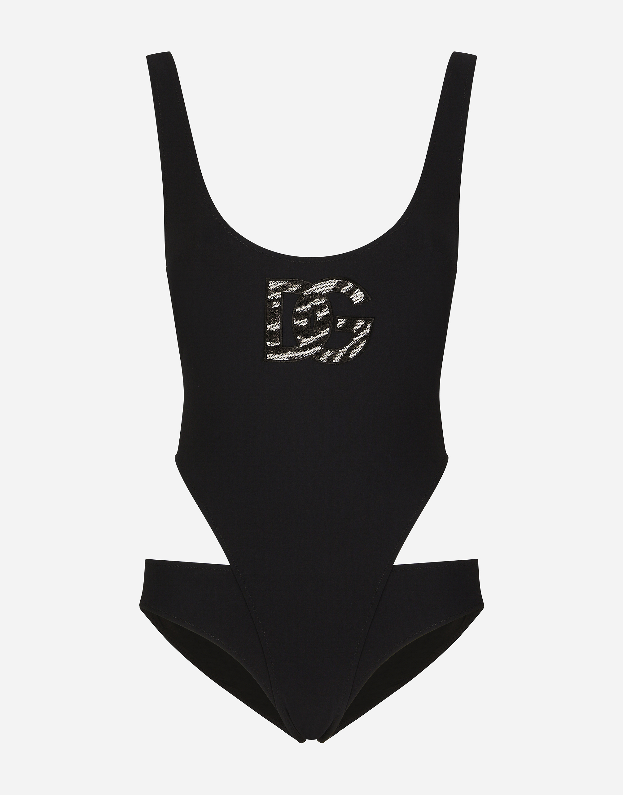 Racing swimsuit with bikini bottoms and DG logo in Black