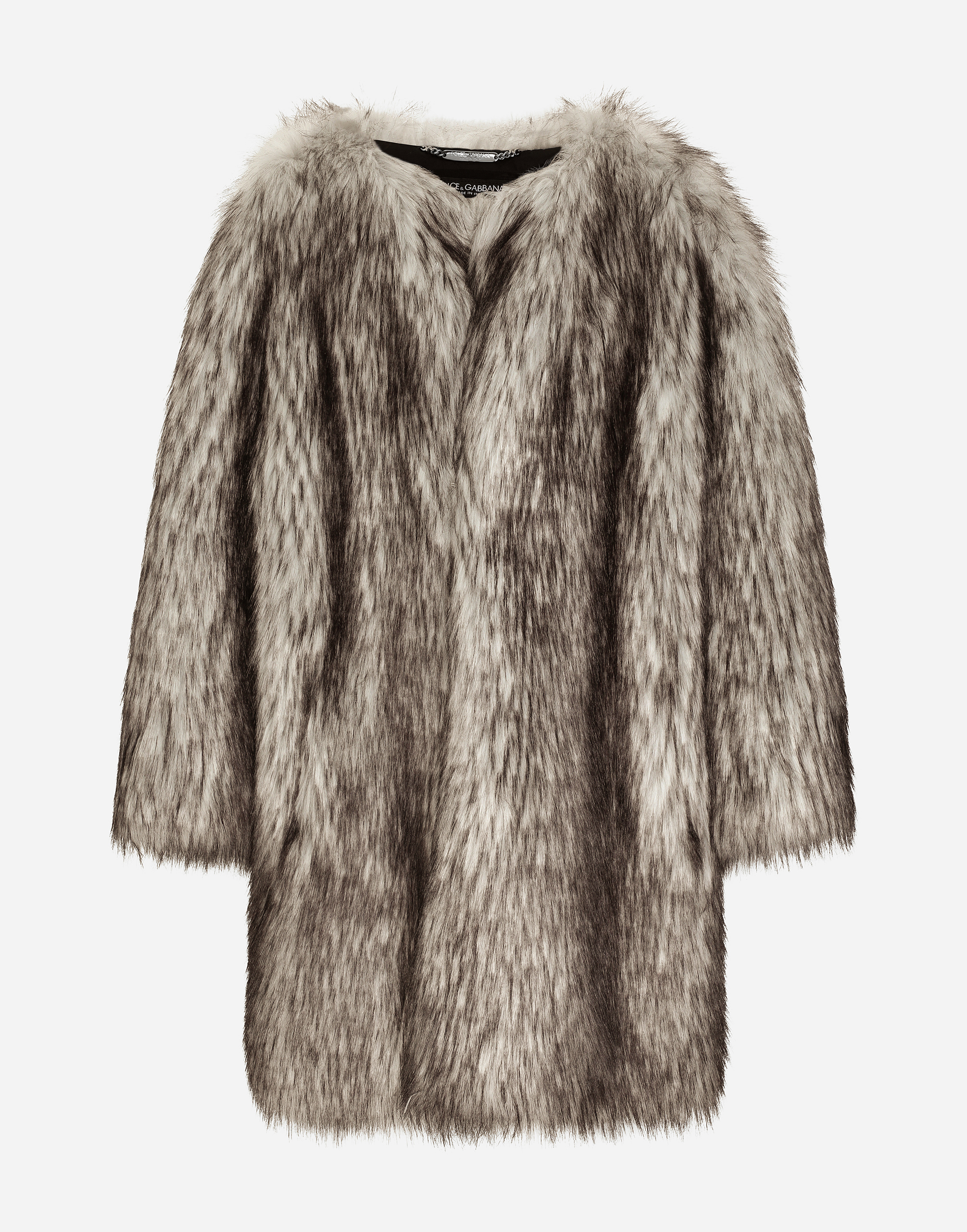 Single-breasted faux fur coat in Multicolor