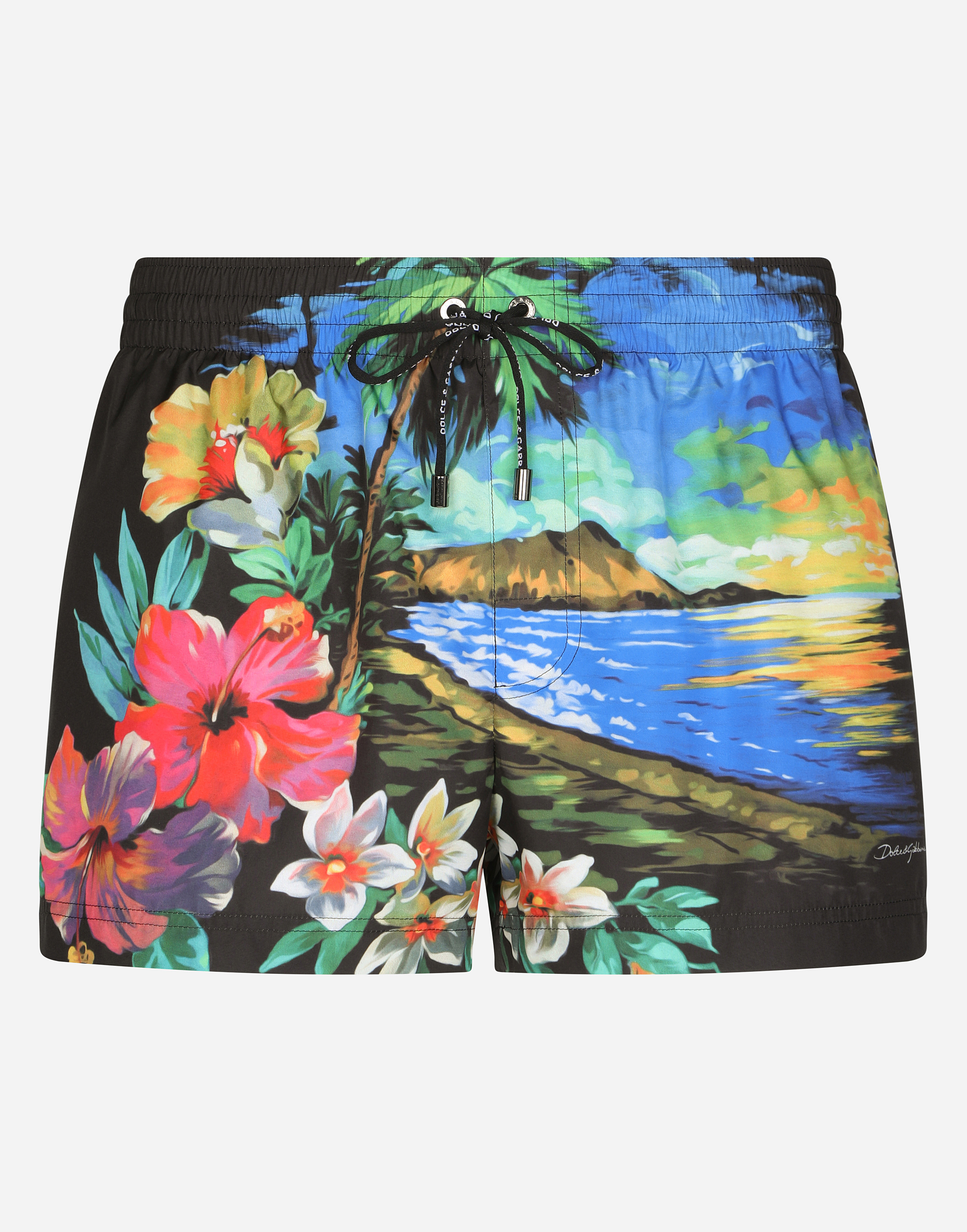 Short swim trunks with Hawaiian print in Multicolor