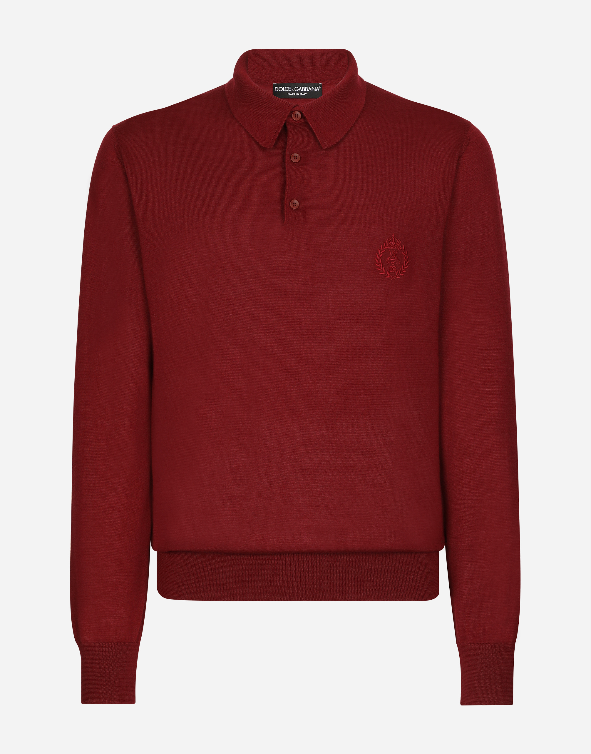 Cashmere polo-style sweater with DG logo embroidery in Bordeaux