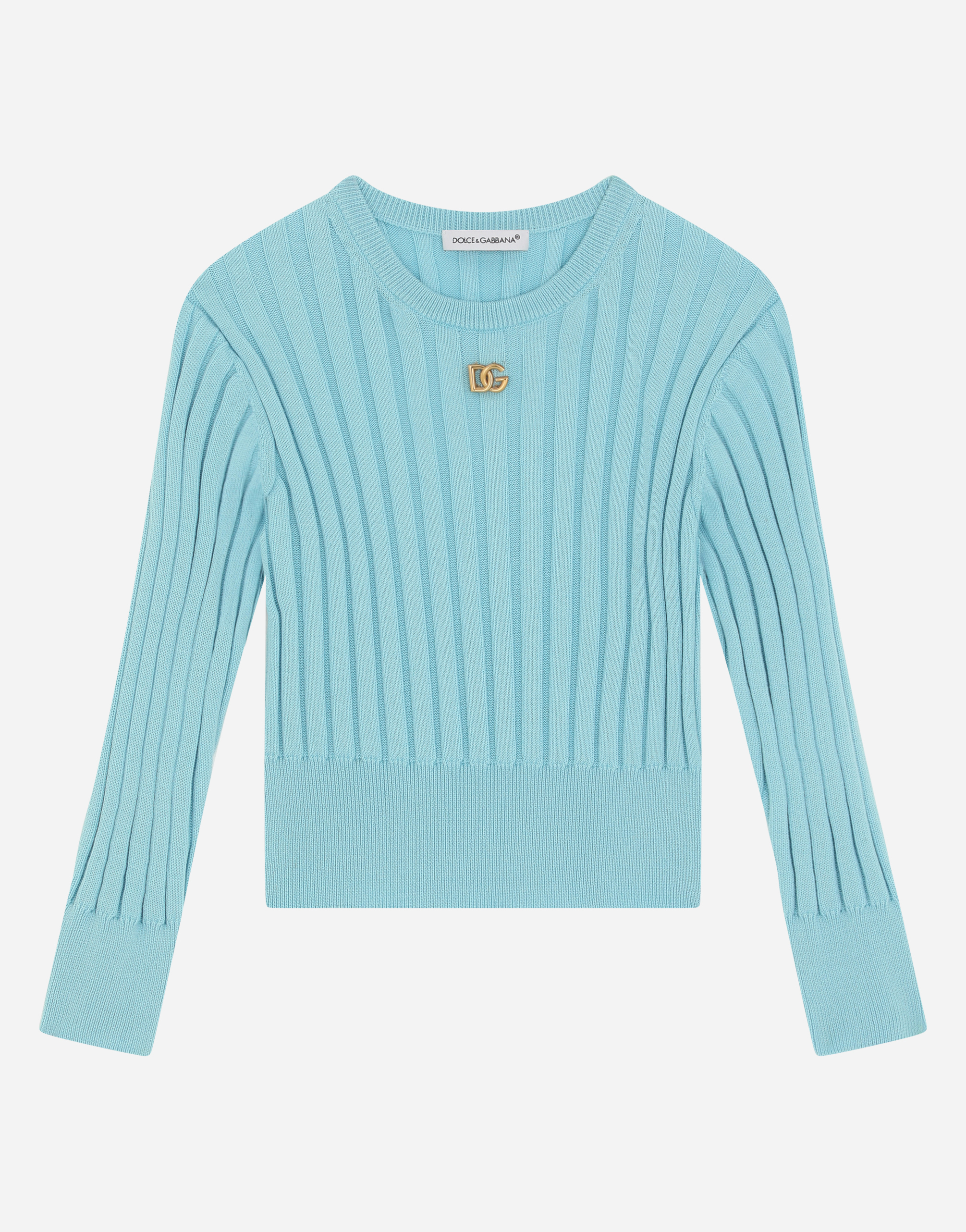 Cotton sweater with metal DG logo in Azure