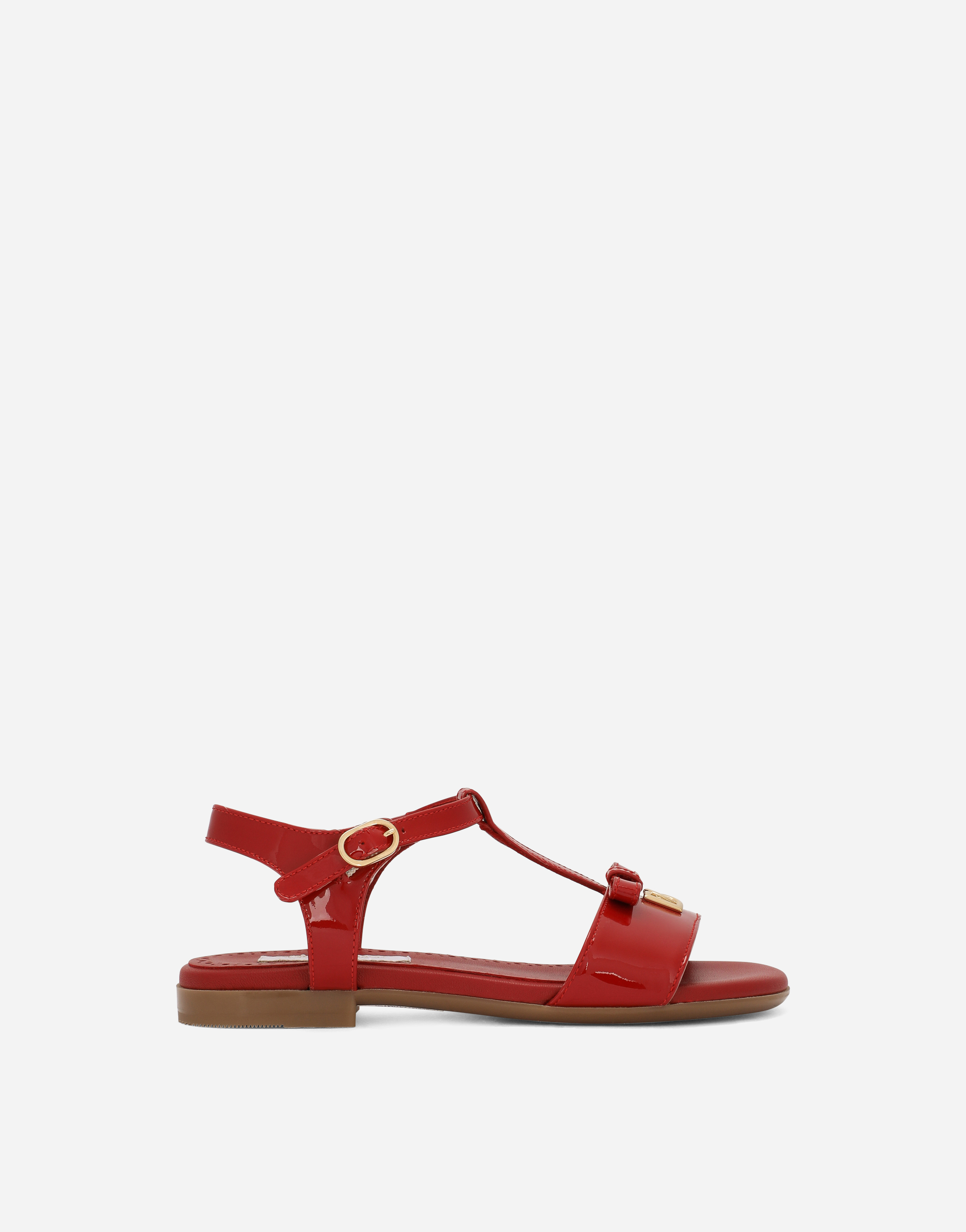 Patent leather sandals with metal DG logo in Red