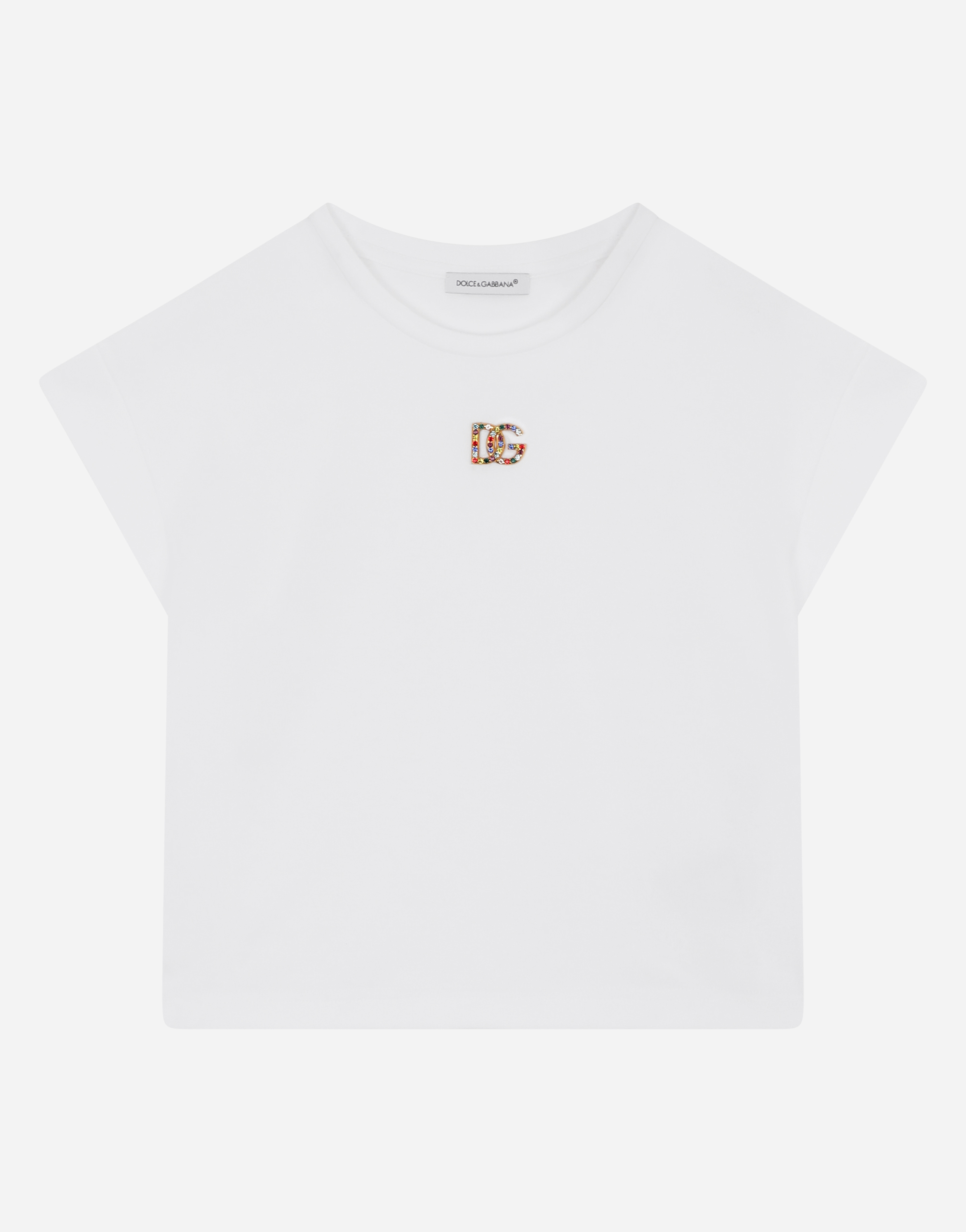 Interlock T-shirt with rhinestone-detailed DG logo in White