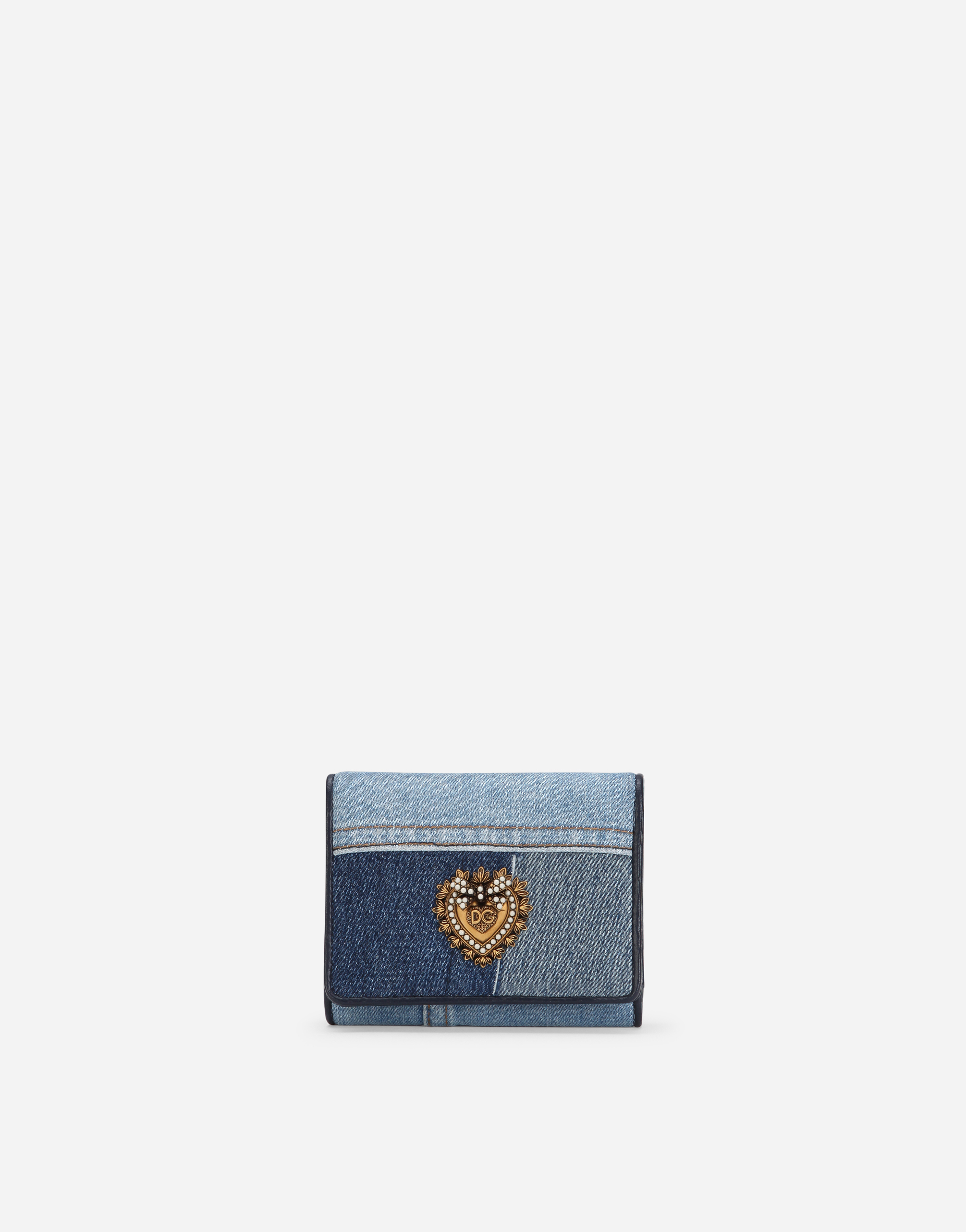 Small continental Devotion wallet in patchwork denim in Denim