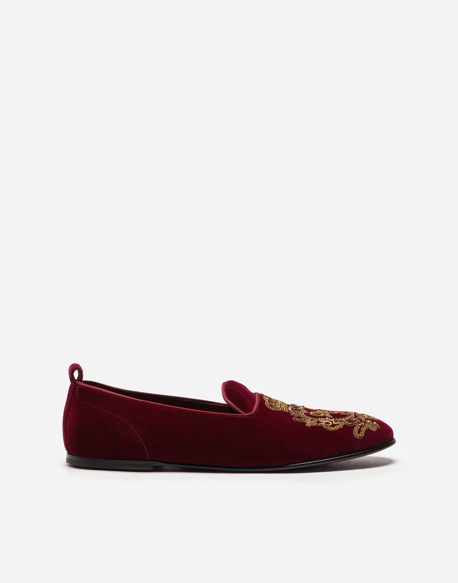 DOLCE & GABBANA VELVET SLIPPERS WITH COAT OF ARMS EMBROIDERY,A50194AU4428B420