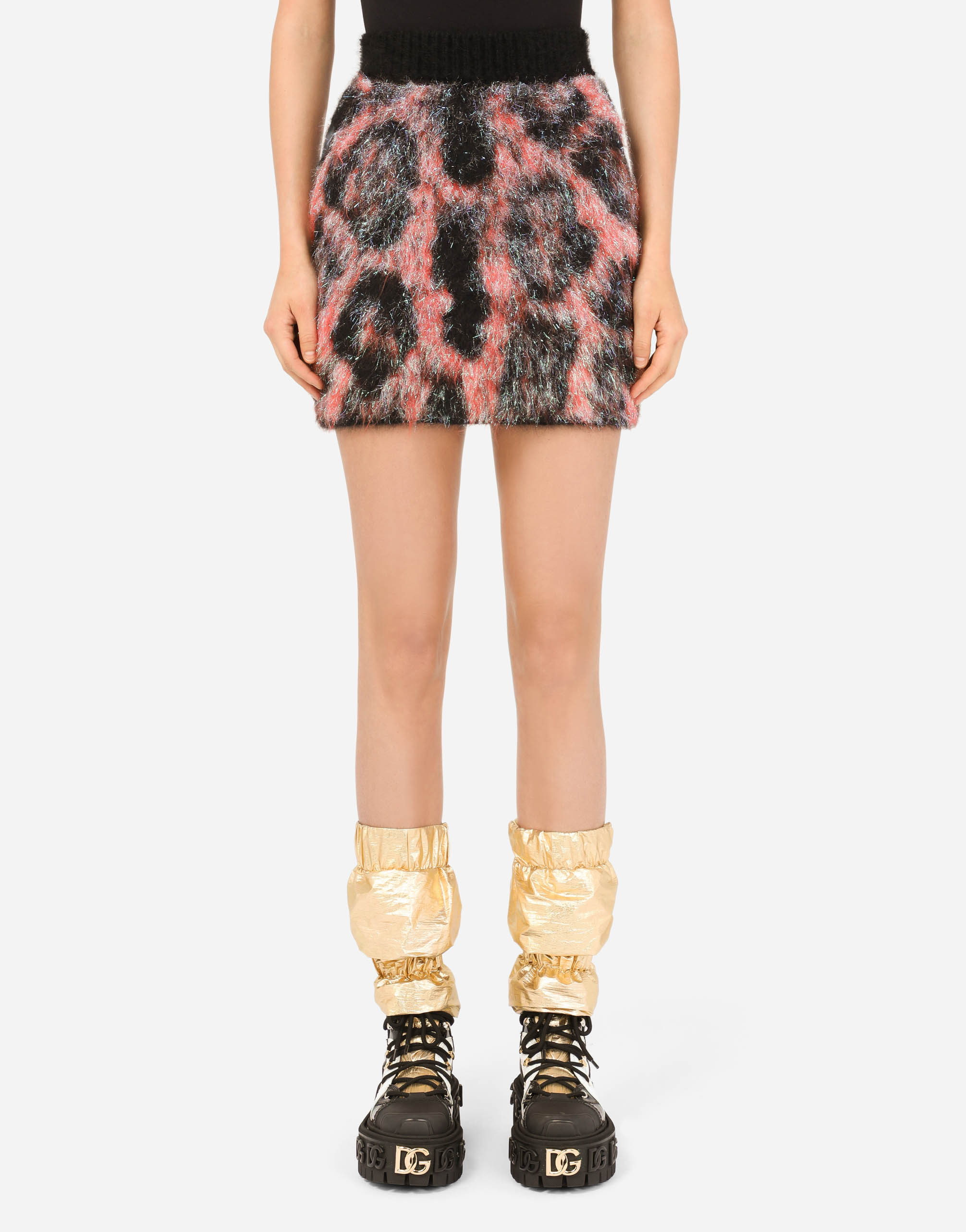Knit jacquard miniskirt with neon leopard design in Multicolor