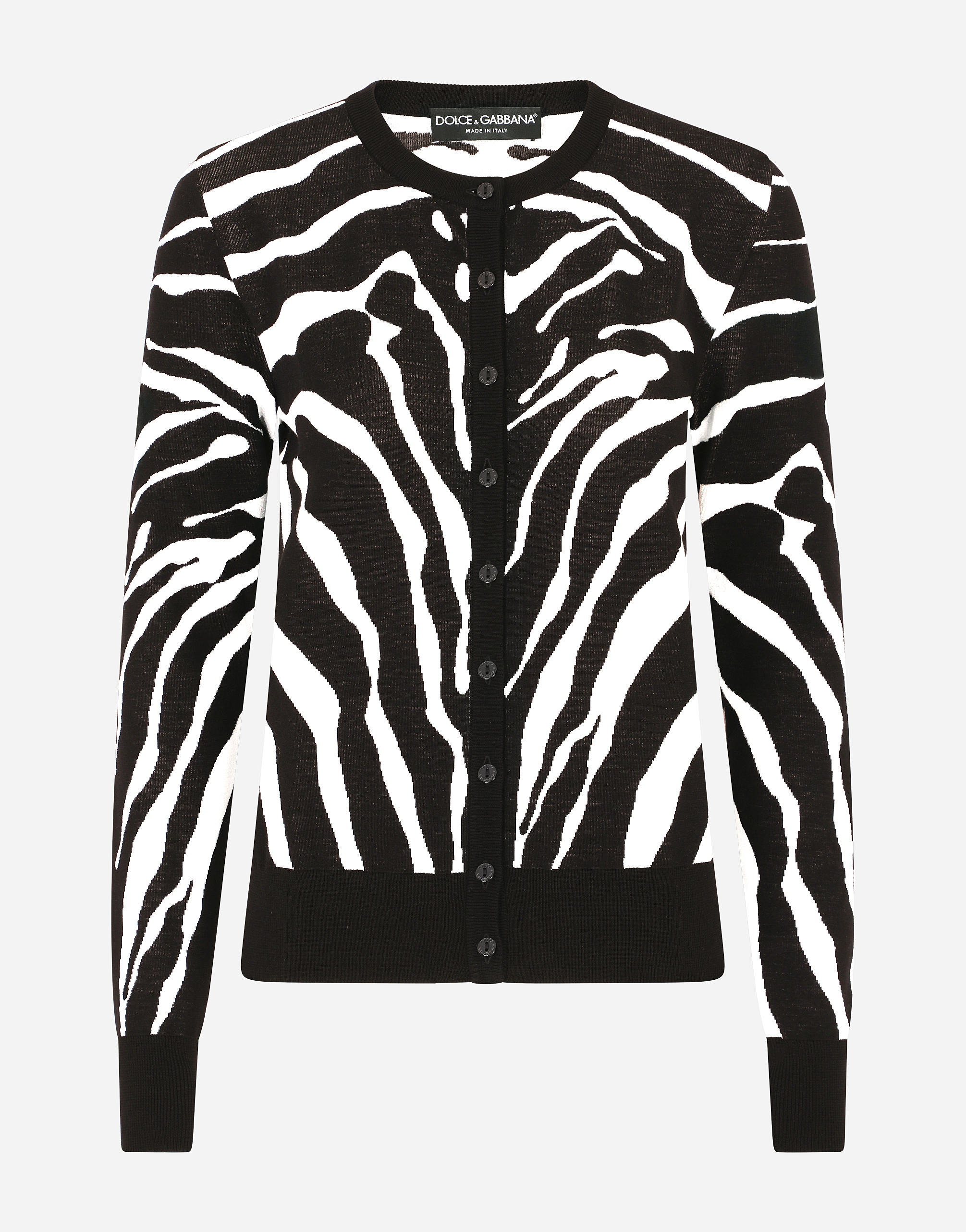 Zebra-design jacquard cardigan in wool and silk in Multicolor