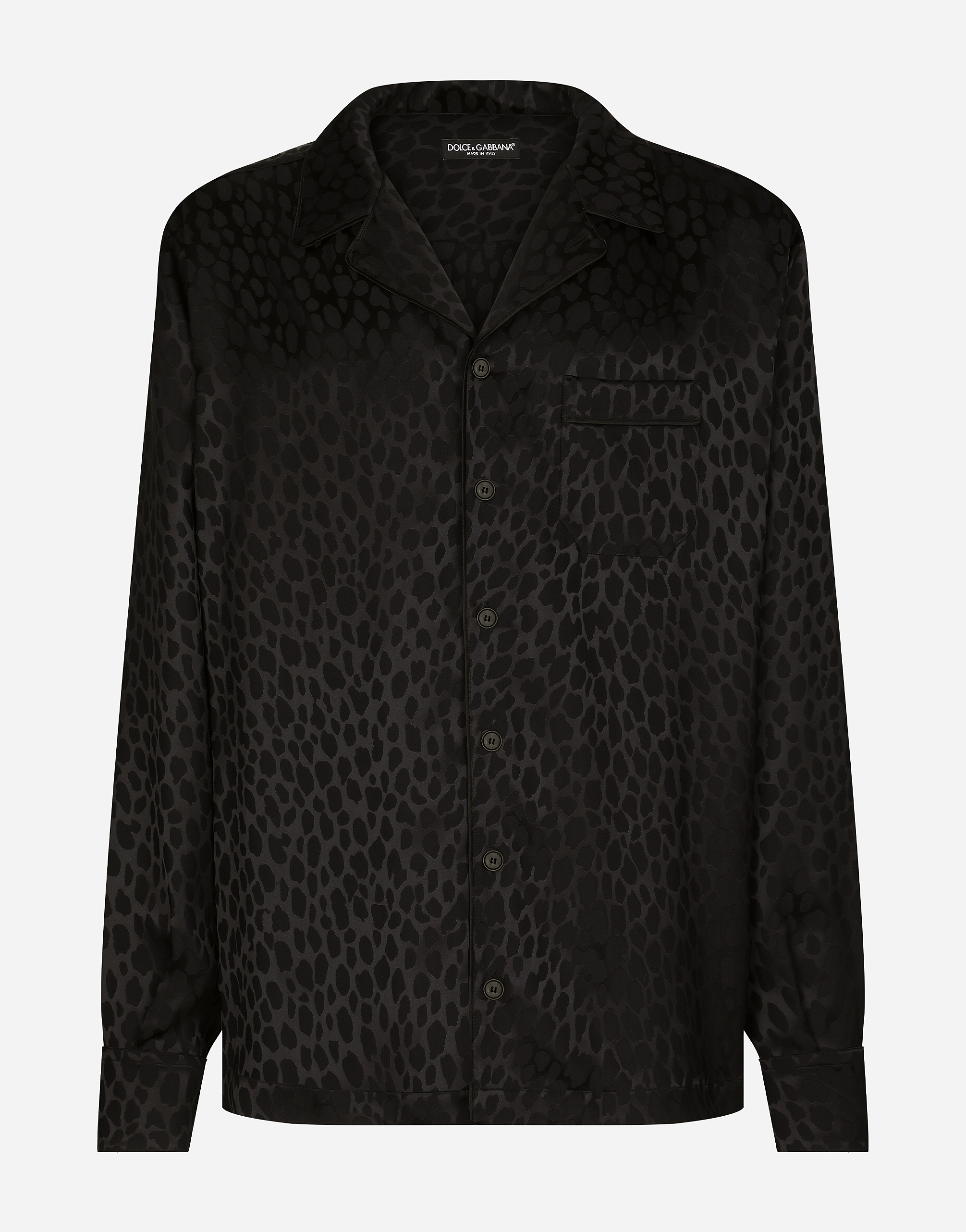 Ocelot-design silk jacquard shirt in Black