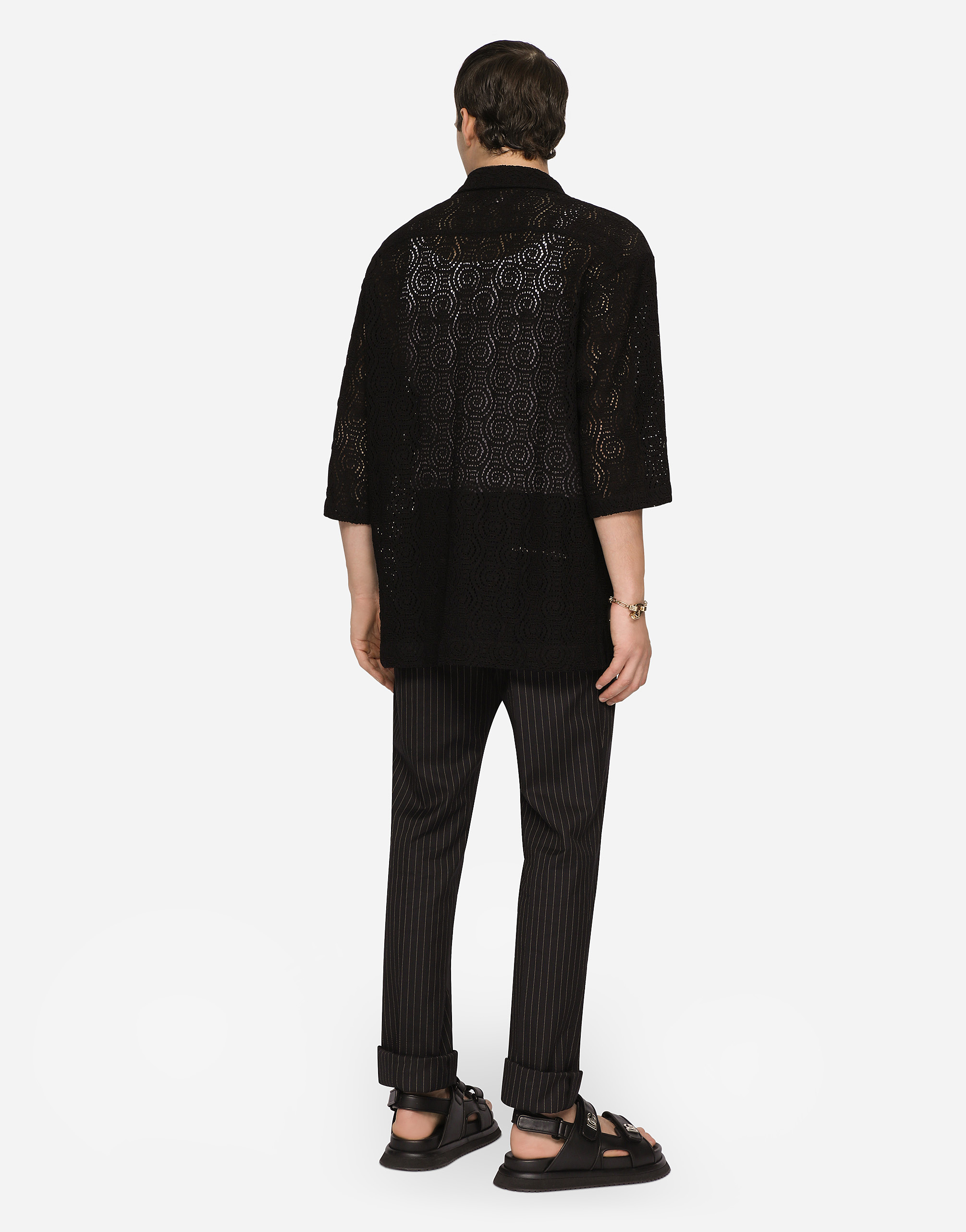 Cordonetto lace Hawaiian shirt in Black