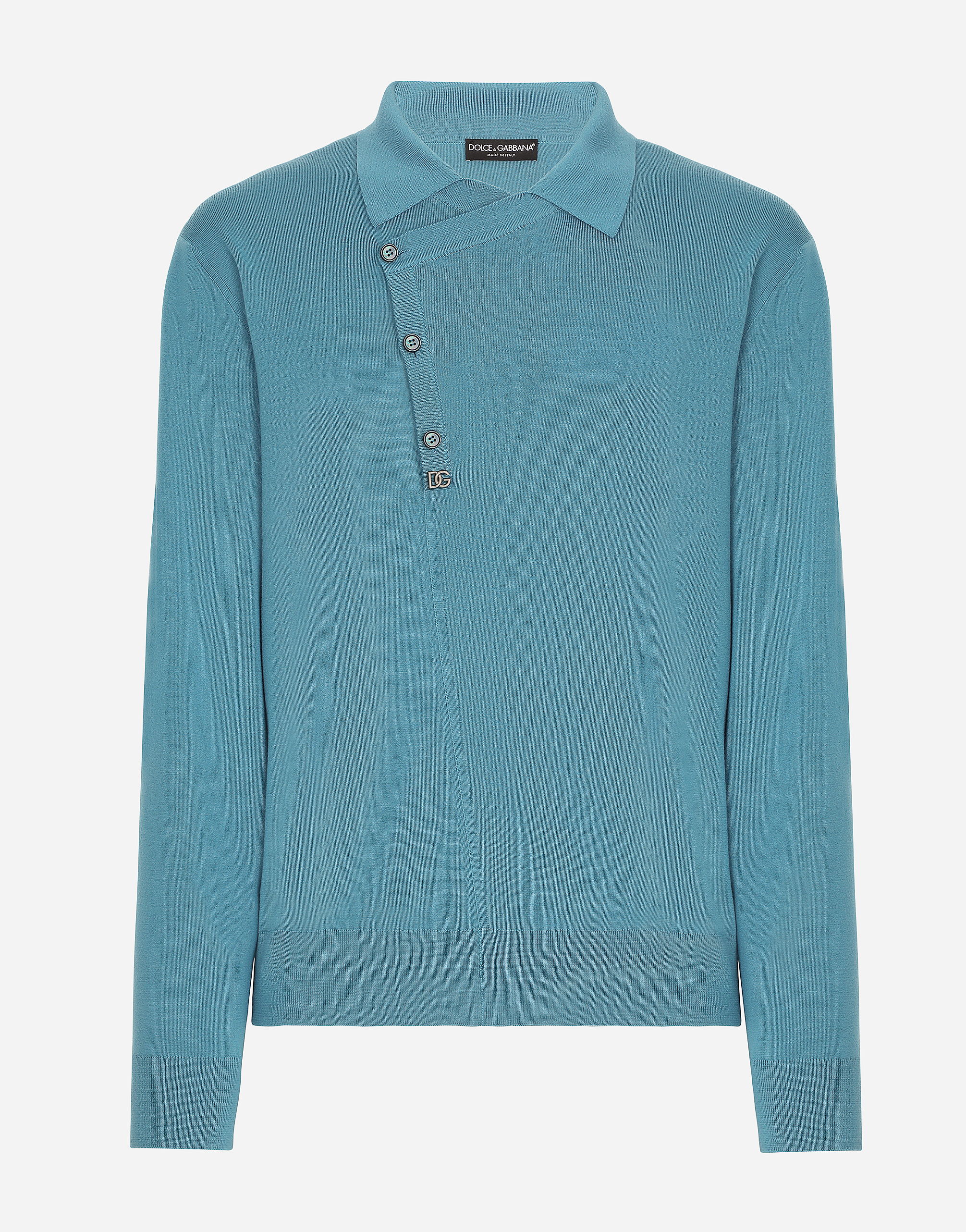 Wool polo-neck sweater with DG hardware in Azure