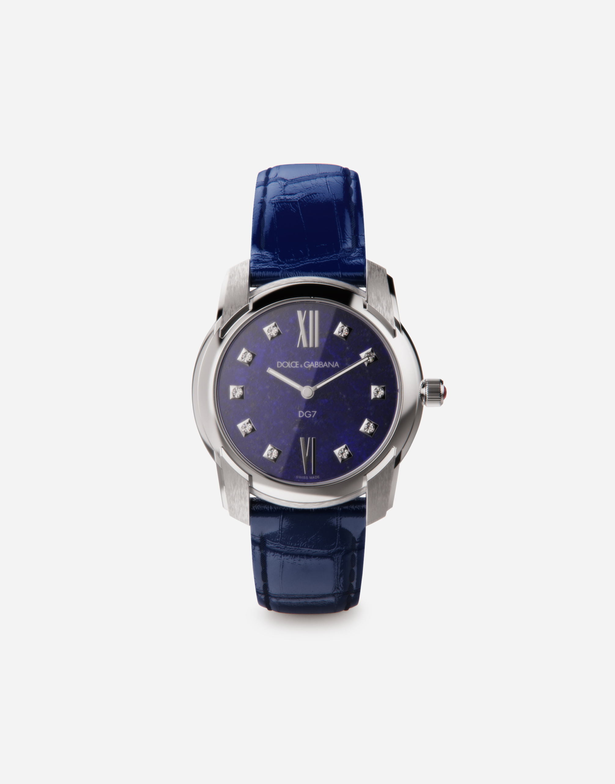 DG7 watch in steel with lapis lazuli and diamonds in Blue