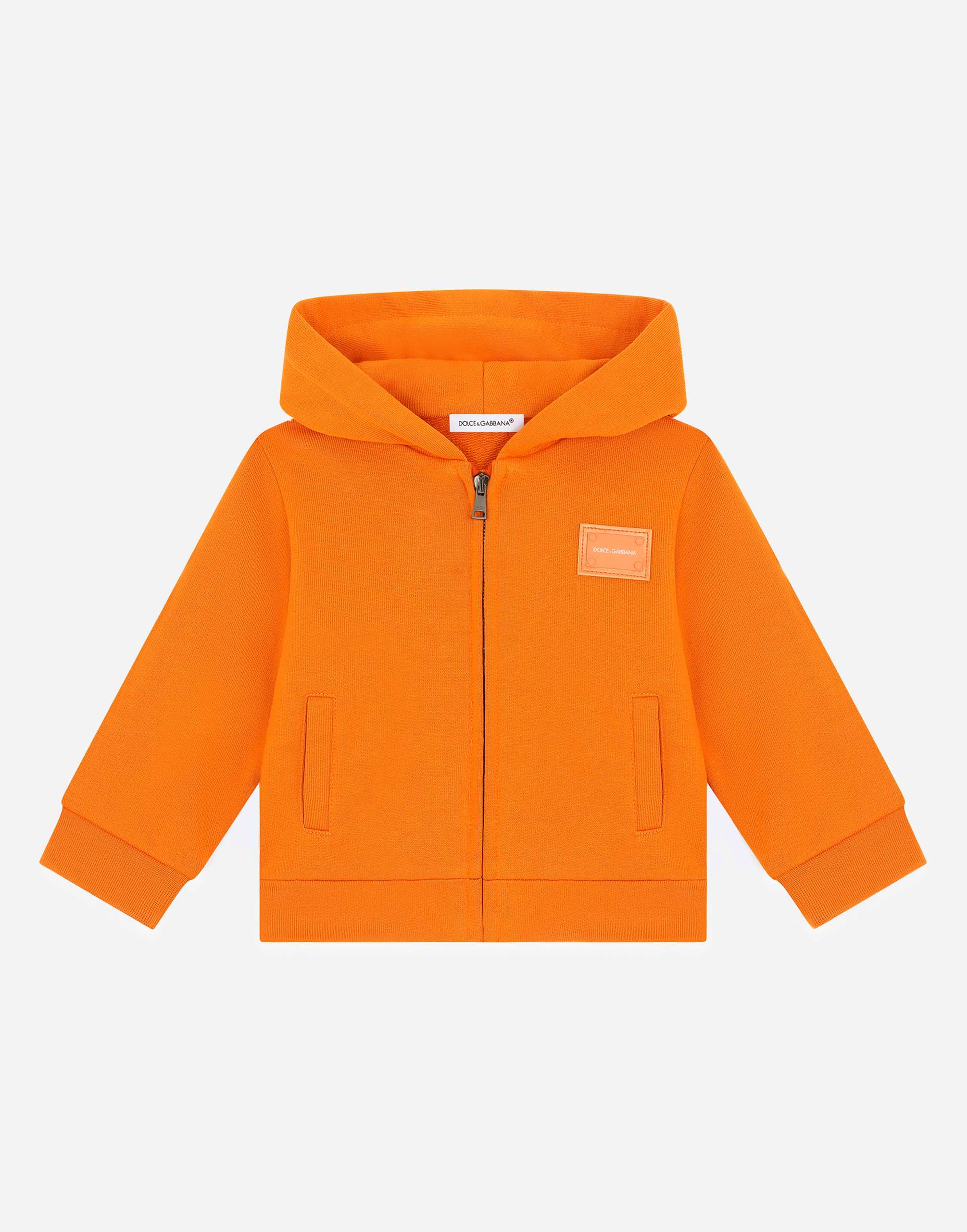 Jersey hoodie with logo tag in Orange
