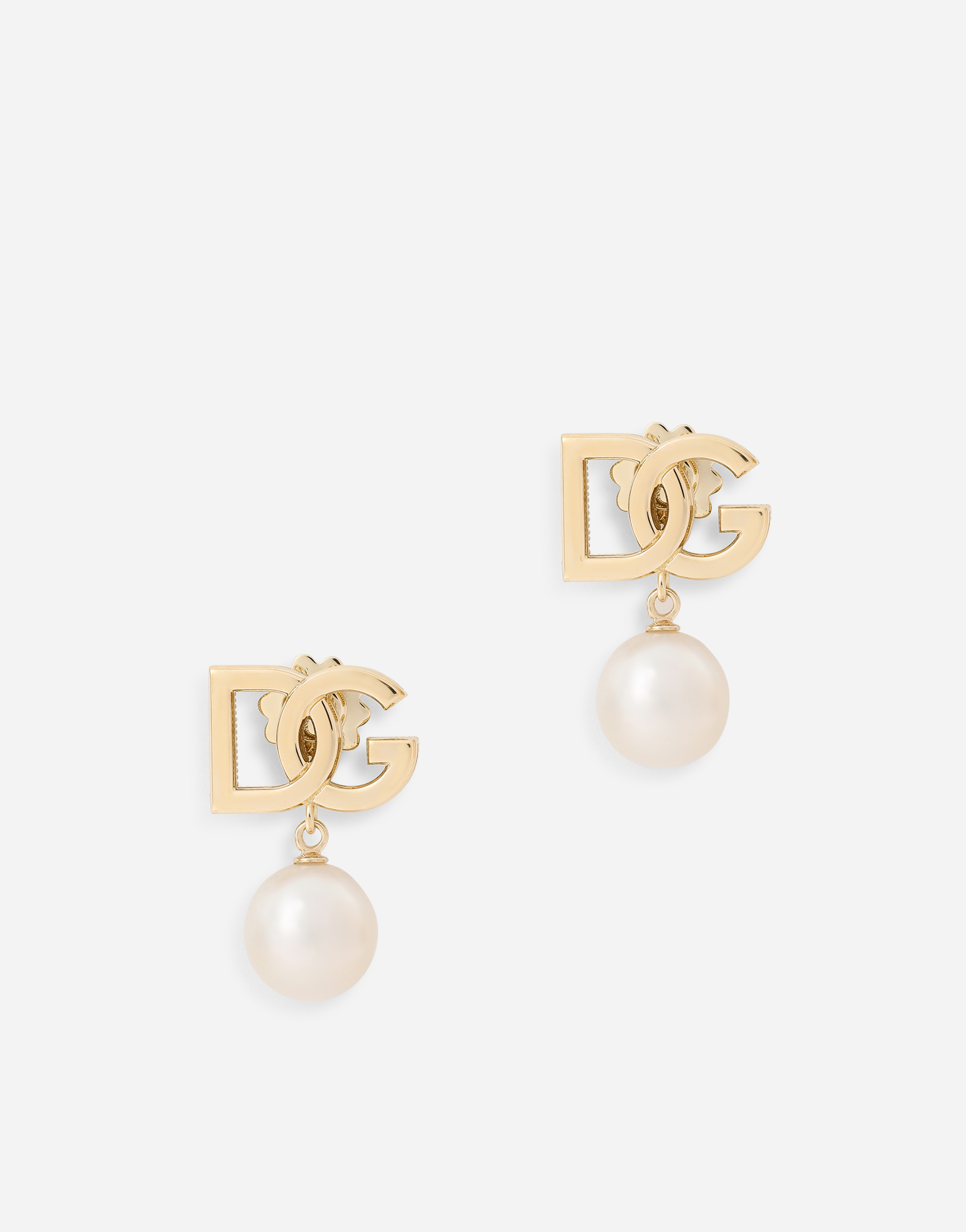 Logo earrings in yellow 18kt gold with pearls in Yellow gold