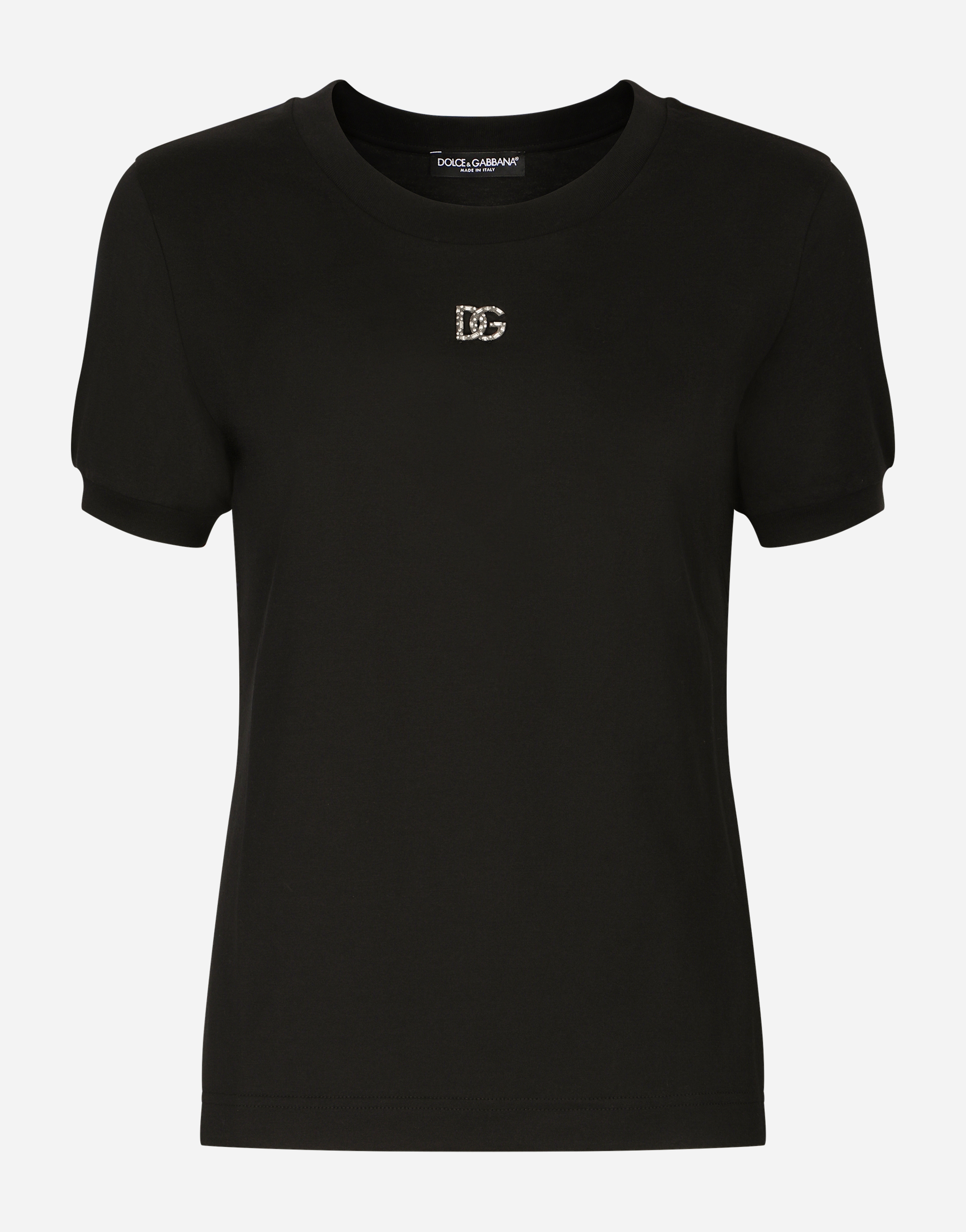 Jersey T-shirt with crystal DG embellishment in Black