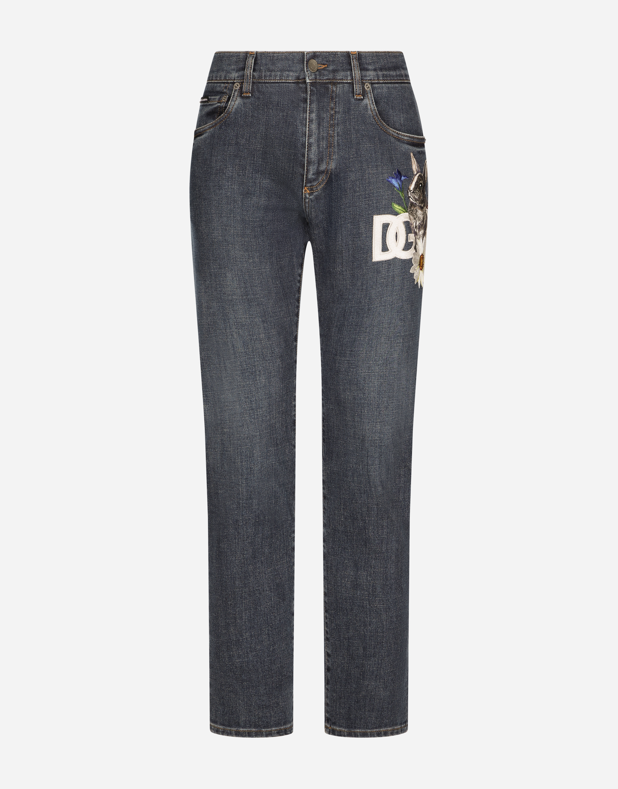 Slim-fit stretch denim jeans with DG patch in Multicolor