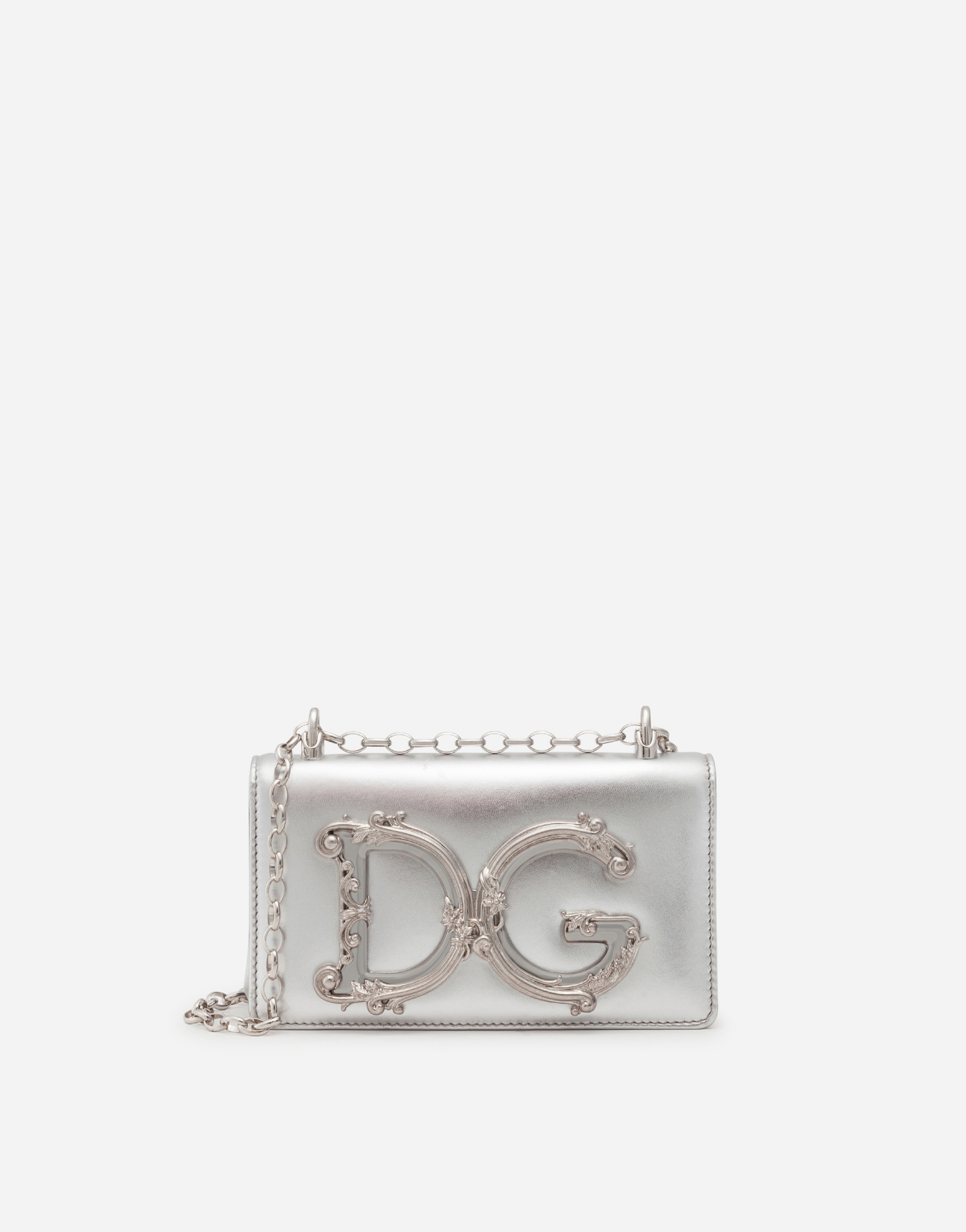 DG Girls phone bag in nappa mordore leather in Silver