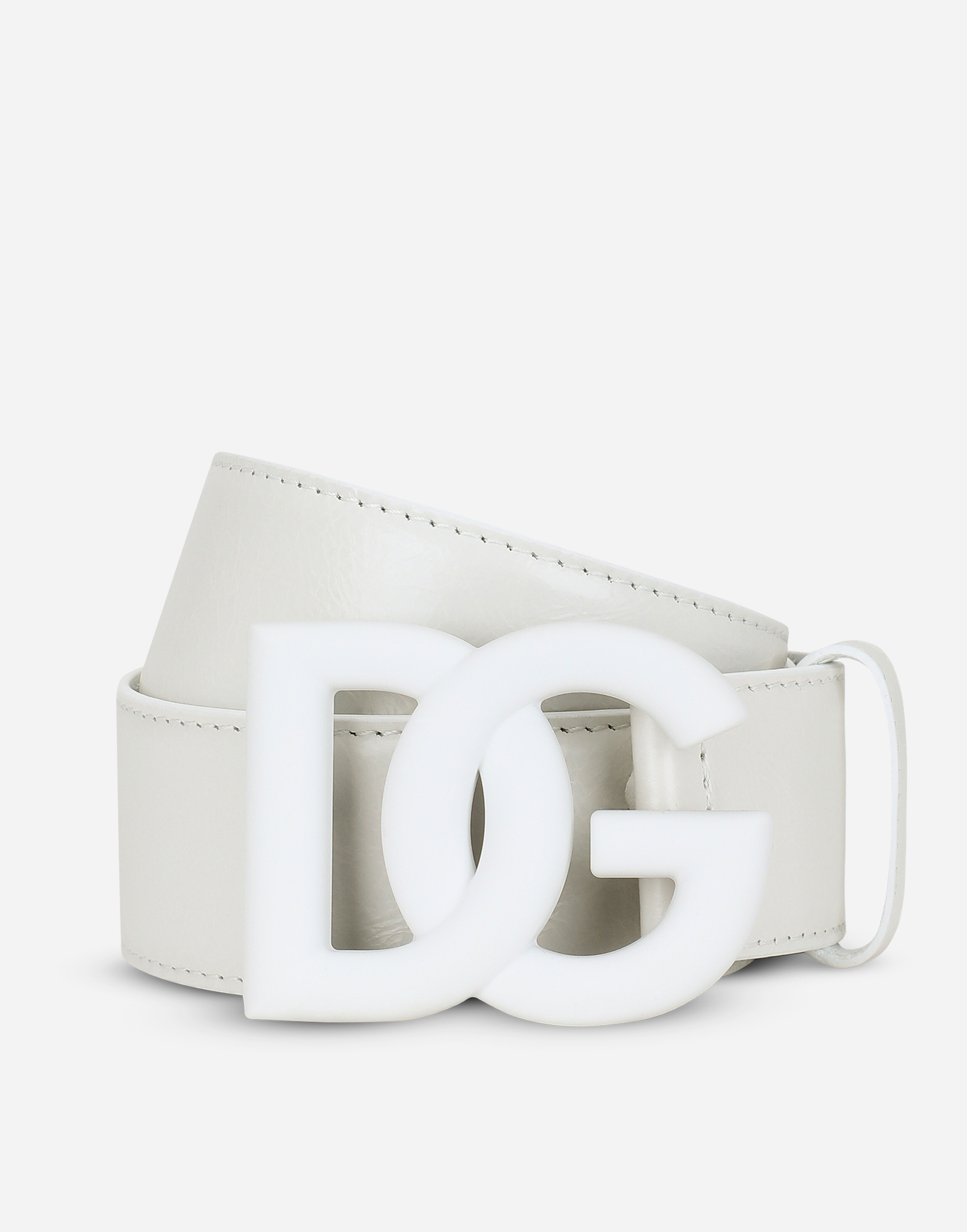 Matte nappa leather belt with crossover DG logo buckle in White