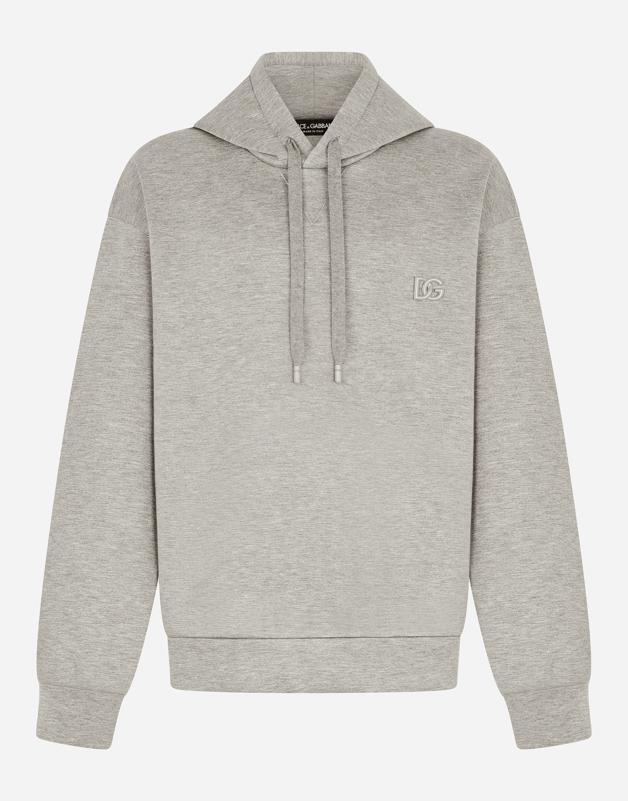 Jersey hoodie with metal DG logo in Grey