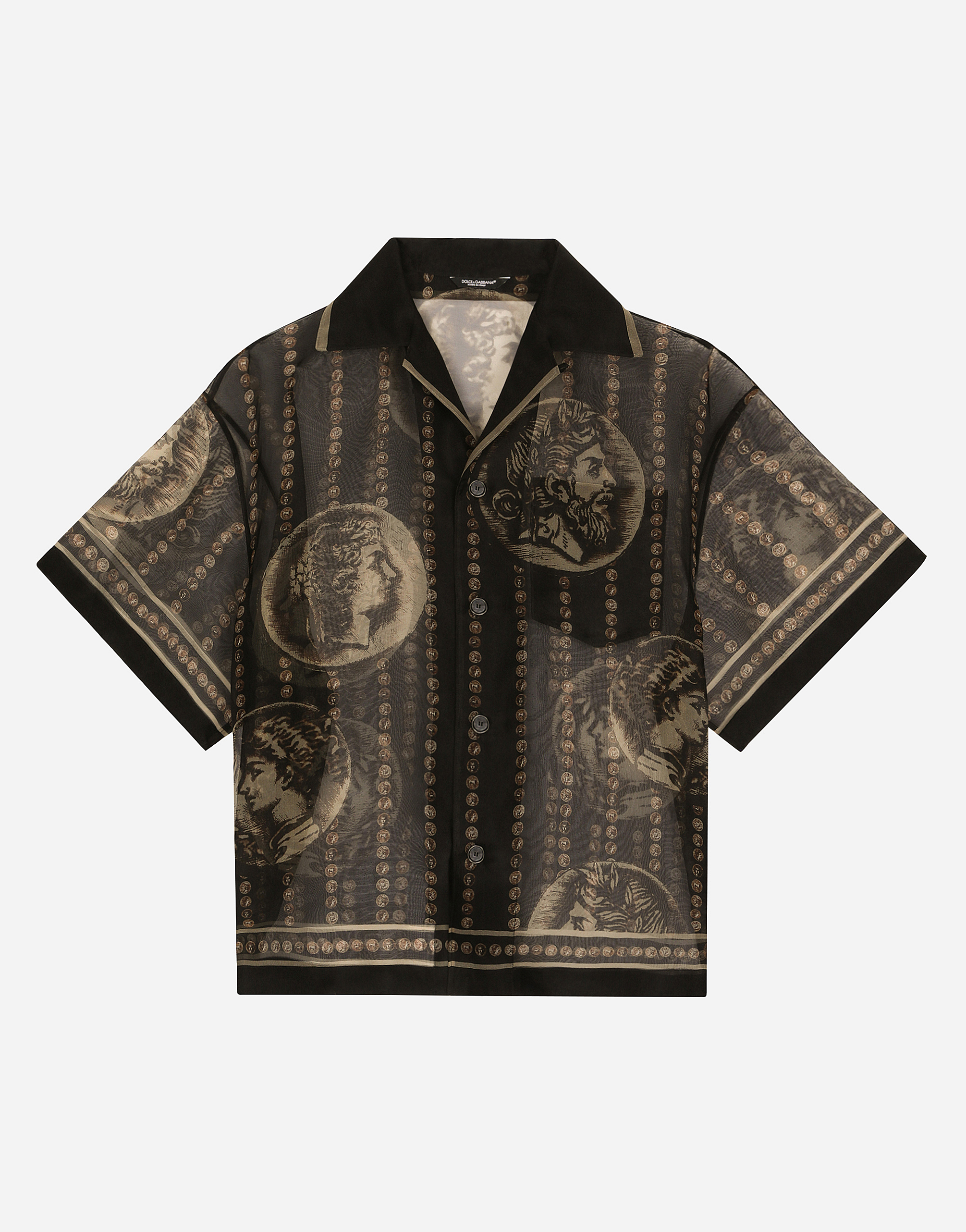 Coin print organza Hawaiian shirt in Black