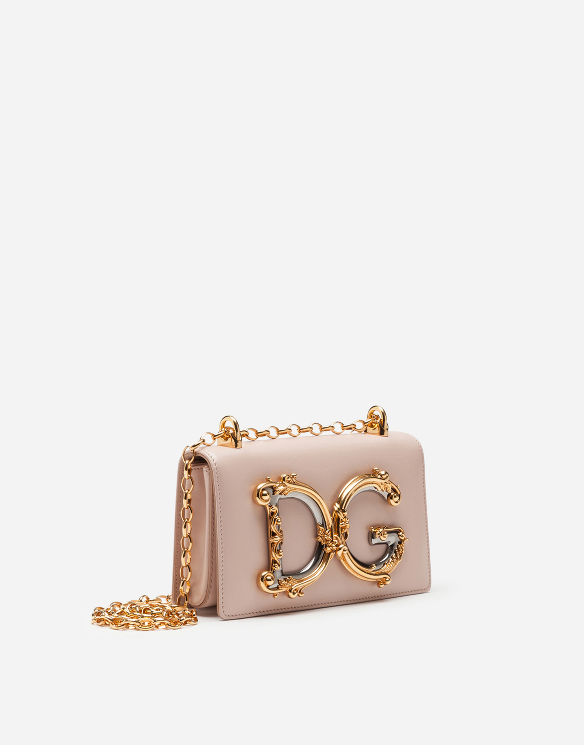 Shop Dolce & Gabbana Dg Girls Phone Bag In Plain Calfskin In Pale Pink