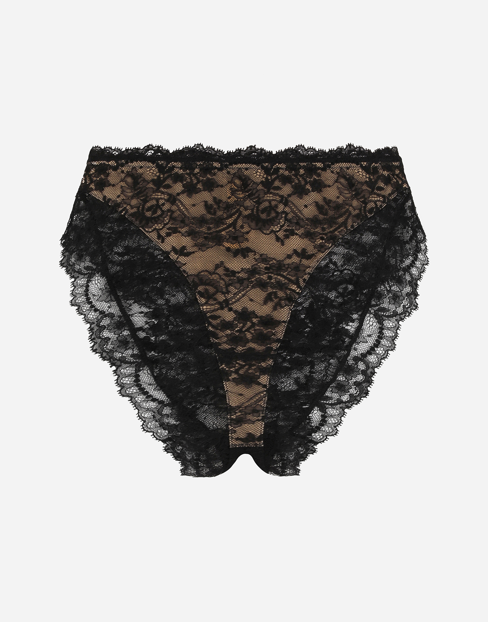 High-waisted Chantilly lace panties in Black