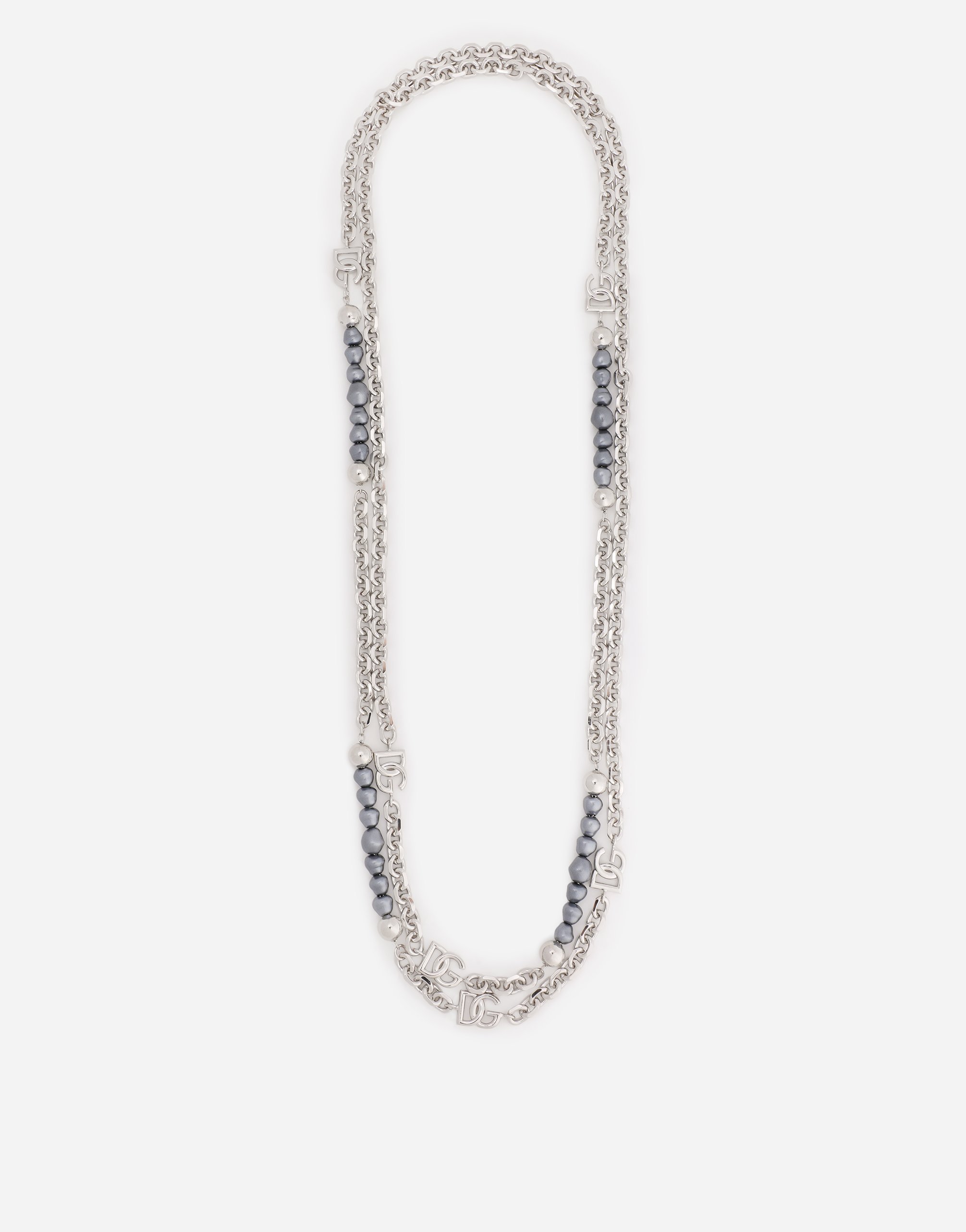 Multi-logo necklace with pearls in Silver