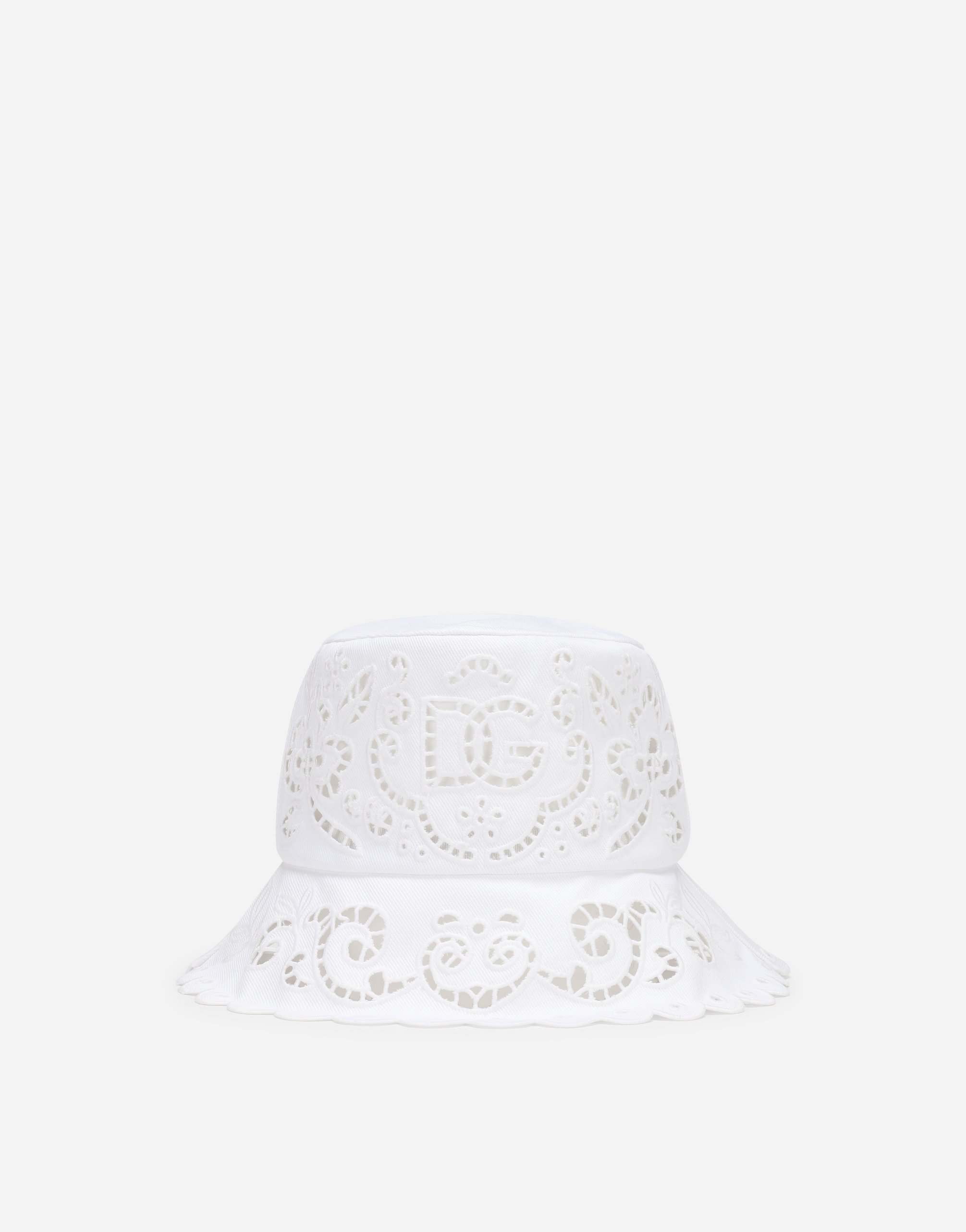 Drill hat with cut-out embroidery in White