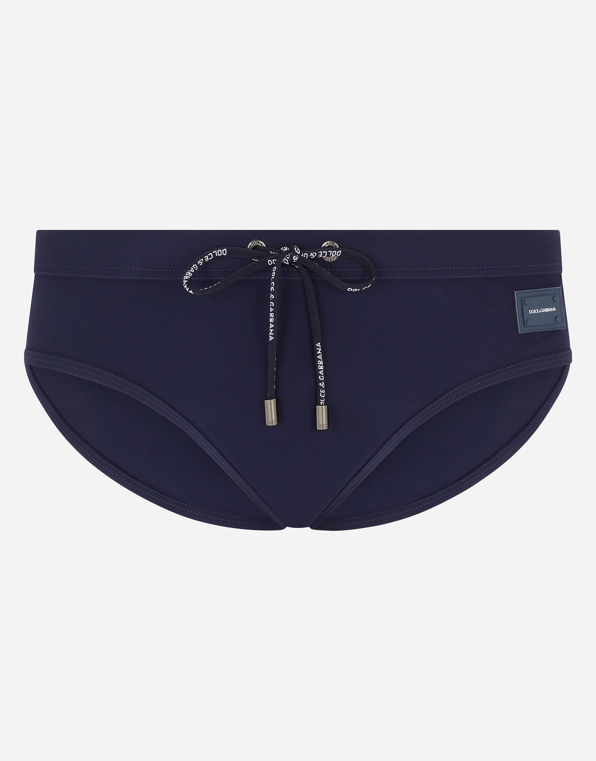 Swim briefs with high-cut leg and branded metal plate in Blue