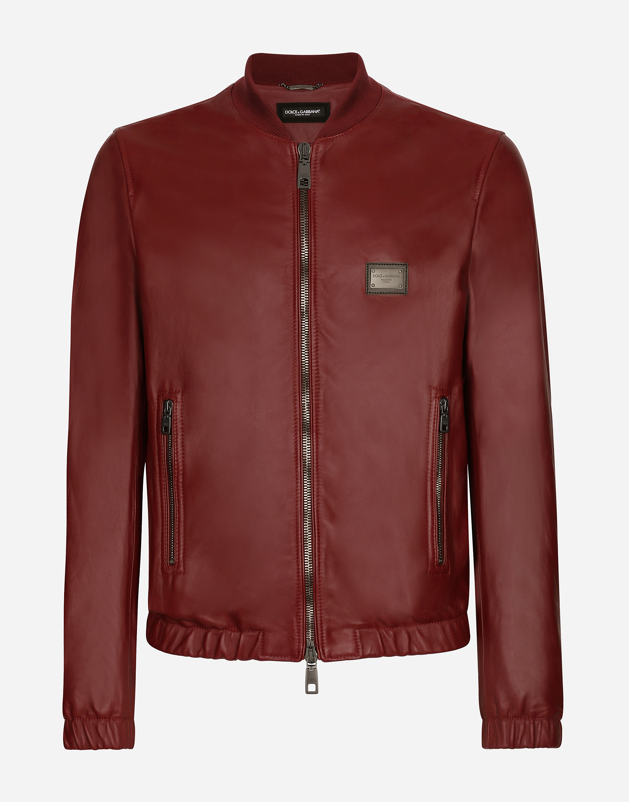 Leather jacket with branded tag in Bordeaux