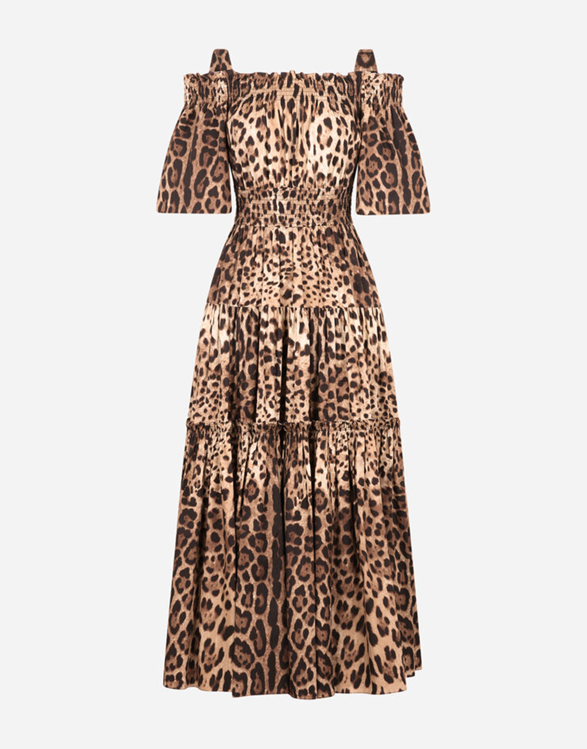 Long leopard-print poplin dress in Multicolor | Dolce&Gabbana®