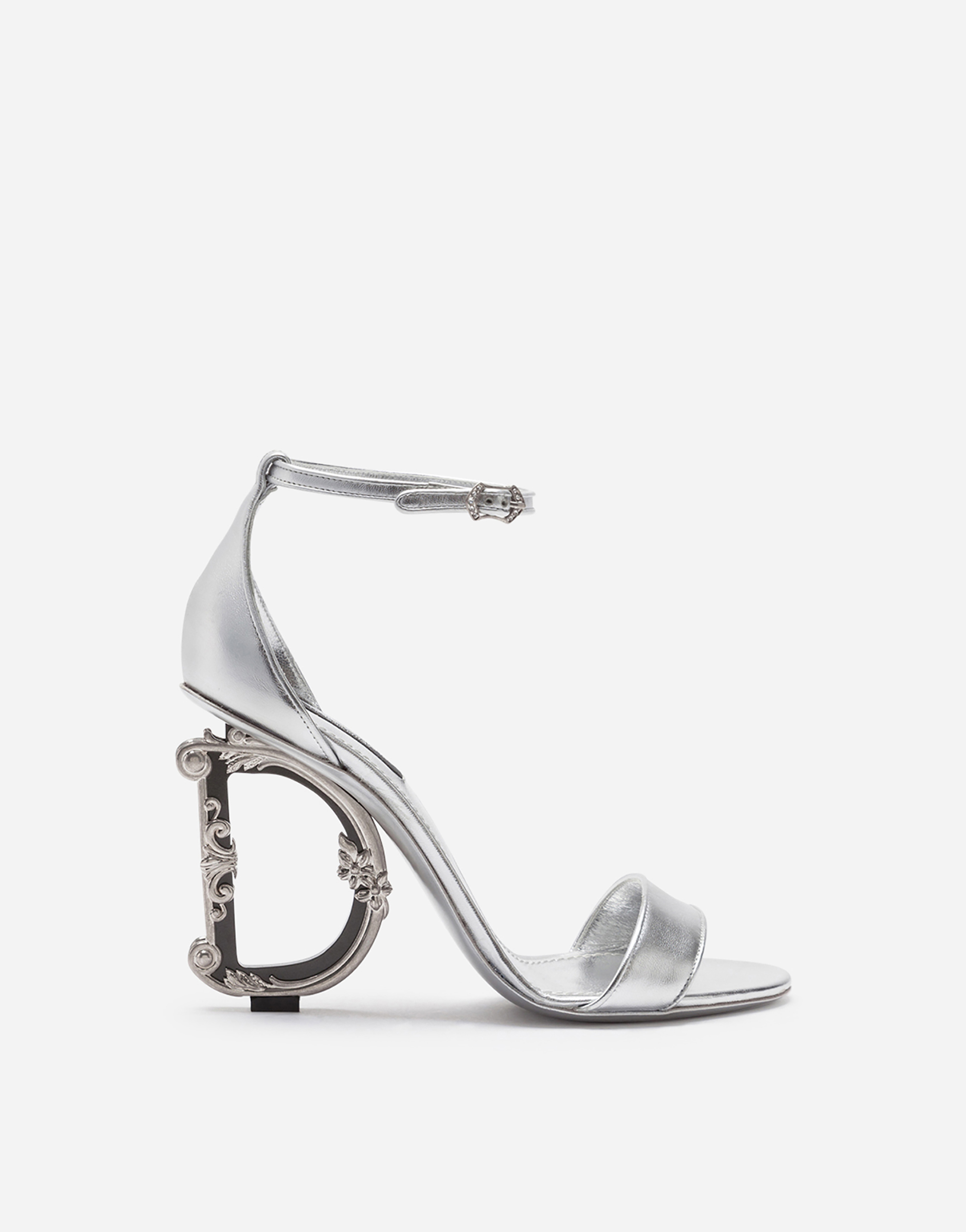 Nappa mordore sandals with baroque DG heel in Silver