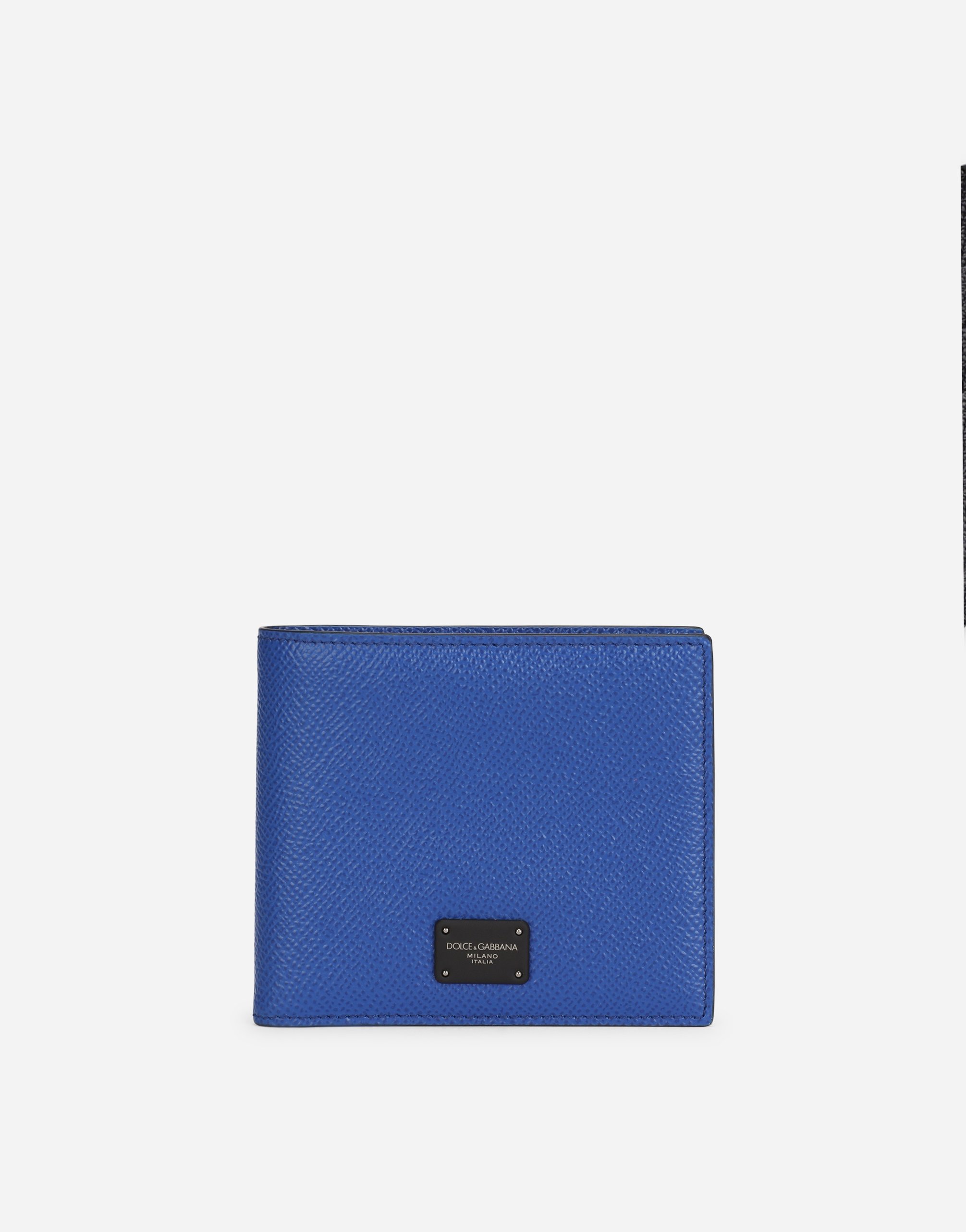 Dauphine calfskin bifold wallet with logo plaque in Blue