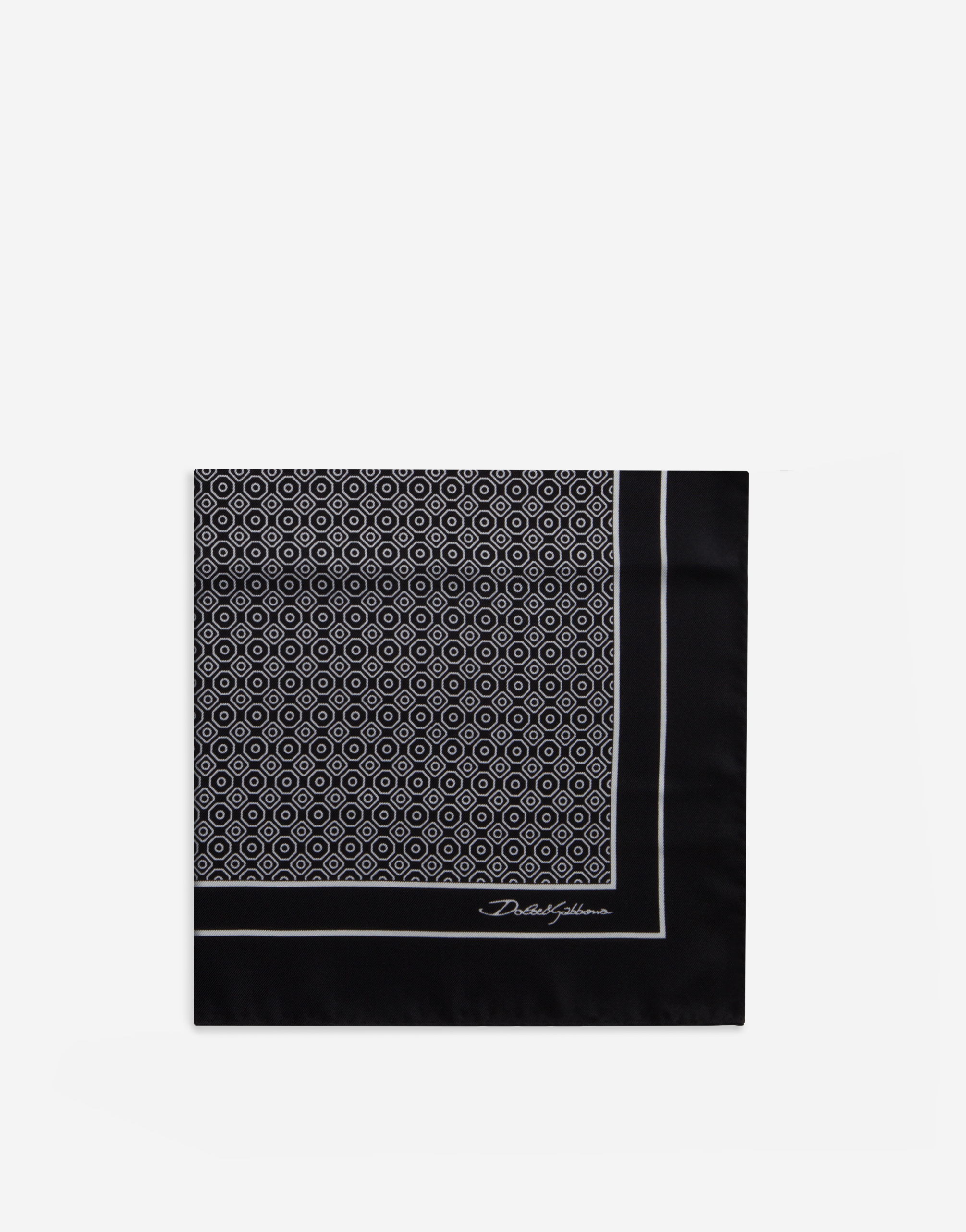 Pocket square in tie print silk in Black/White