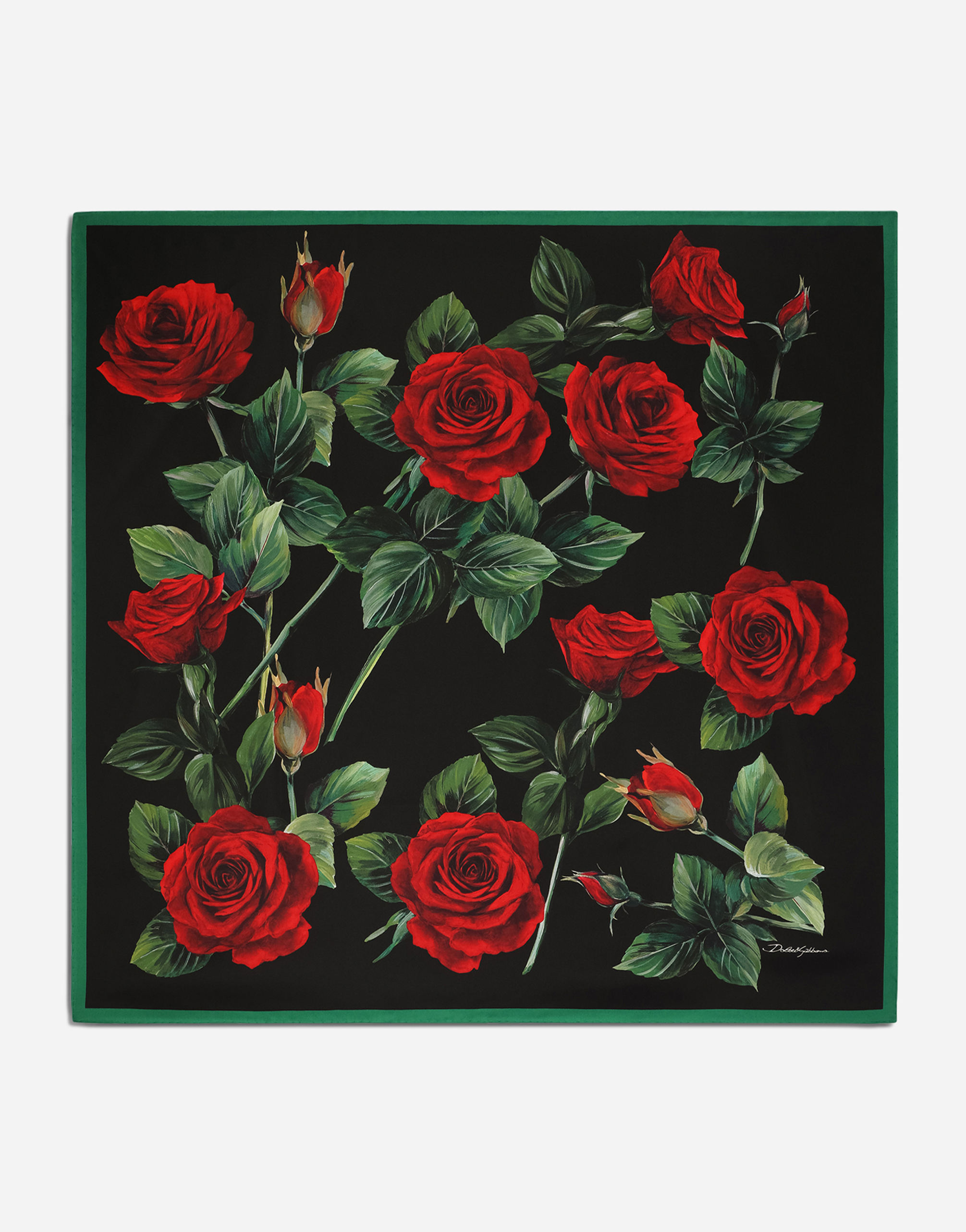 Twill scarf with red rose print (90 x 90) in Multicolor