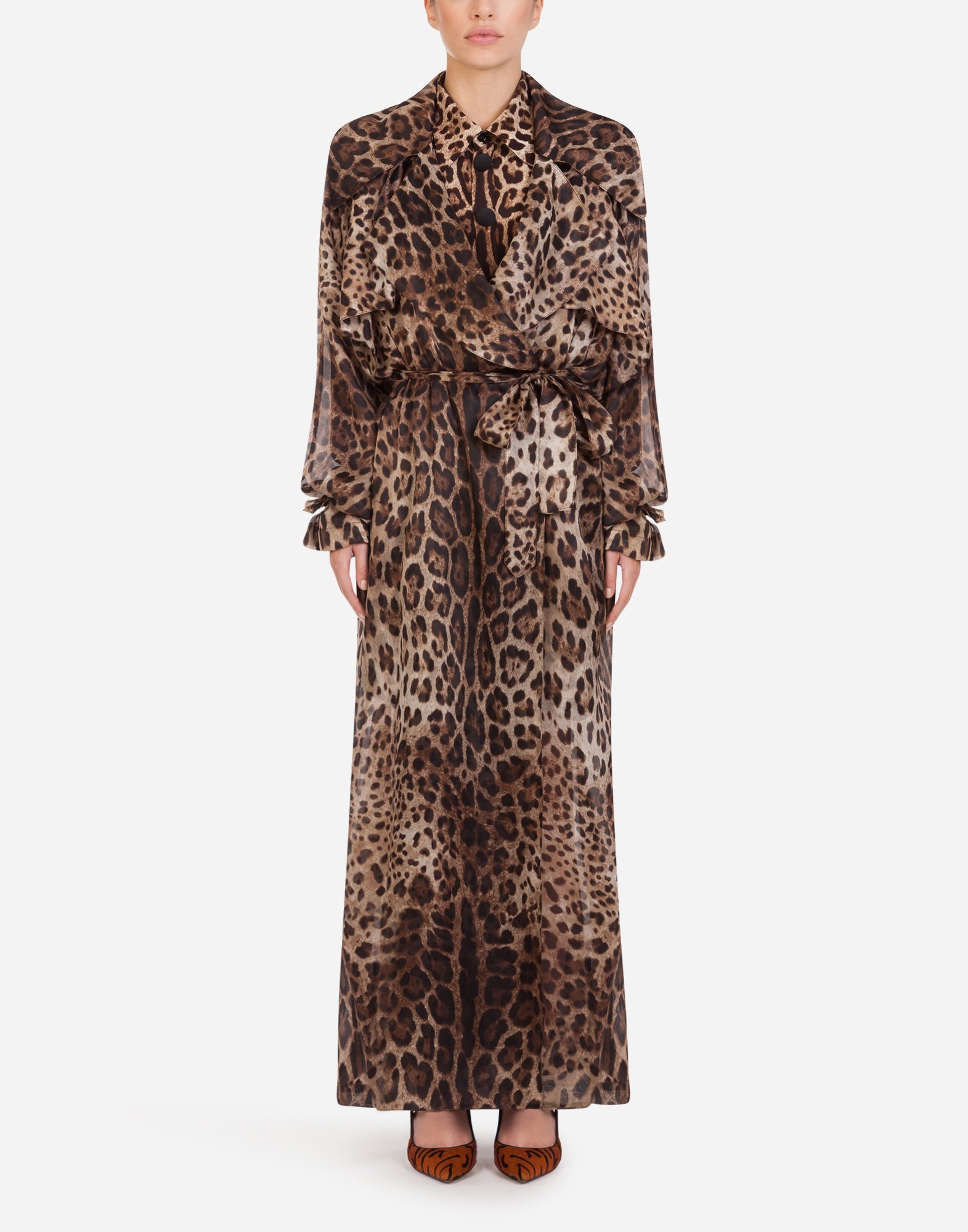 DOLCE & GABBANA ORGANZA TRENCH COAT WITH LEOPARD PRINT