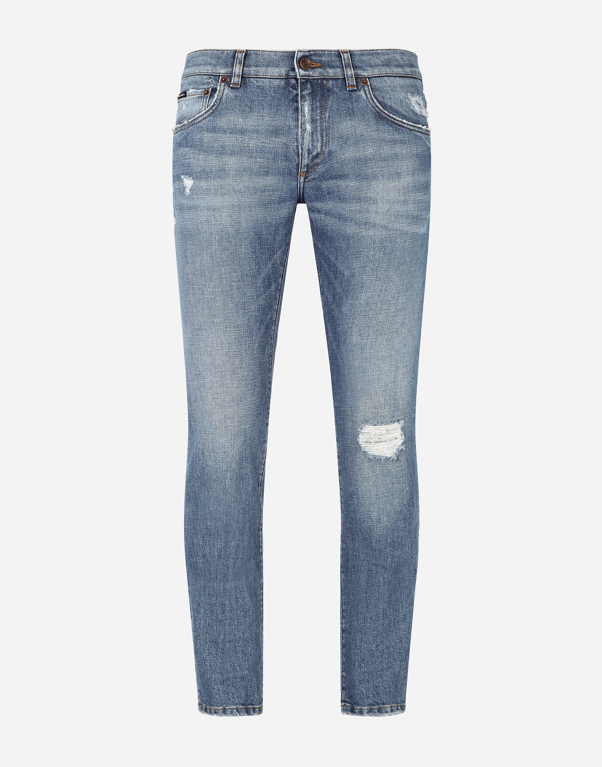 Light blue skinny stretch jeans with micro-rips in Azure