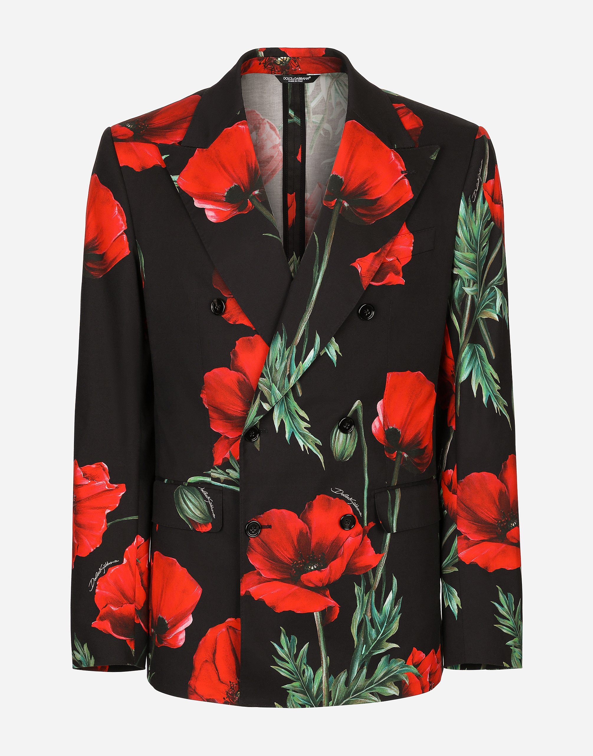 Double-breasted cotton Sicilia-fit jacket with floral print in Multicolor