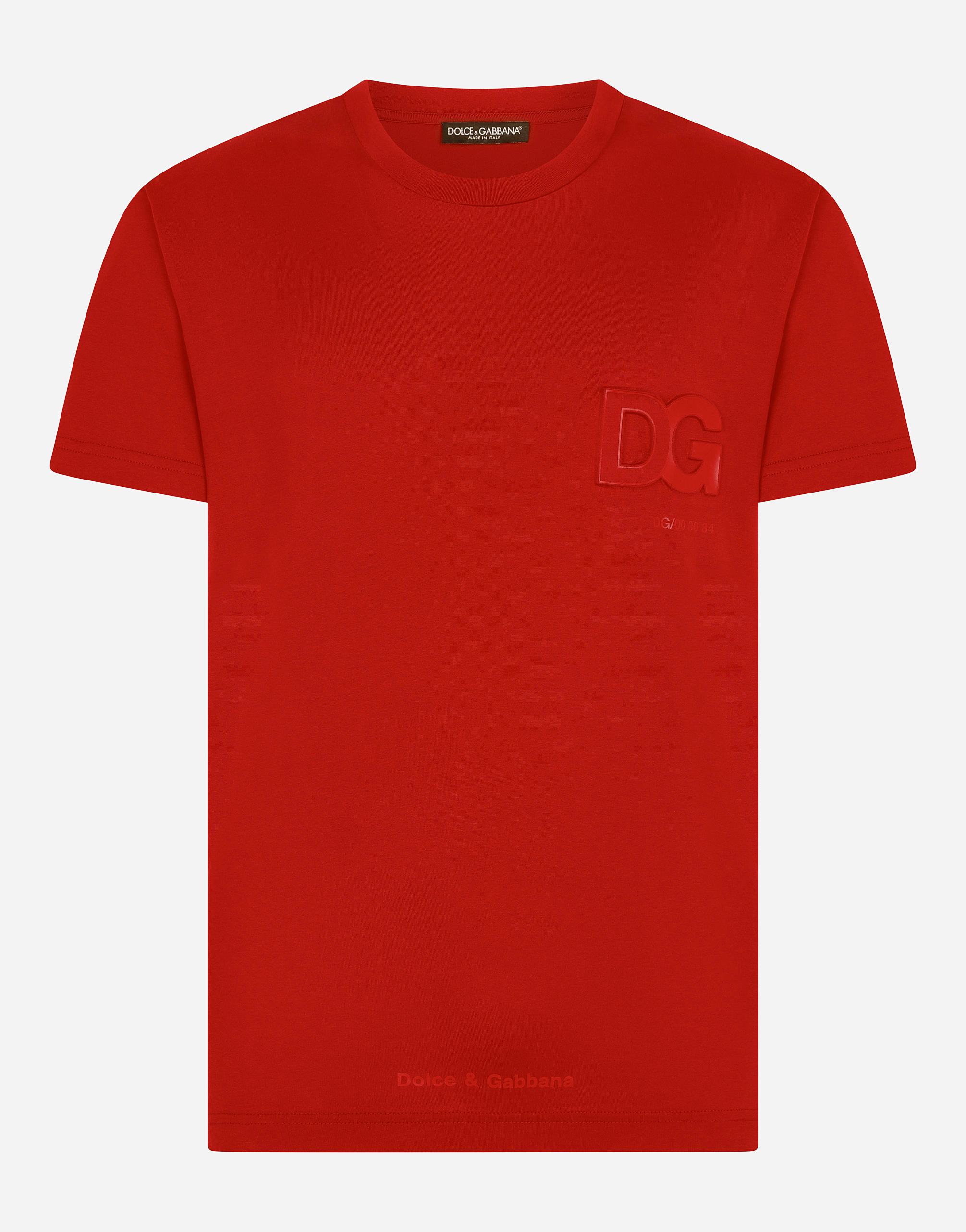 Cotton T-shirt with 3D DG logo in Red