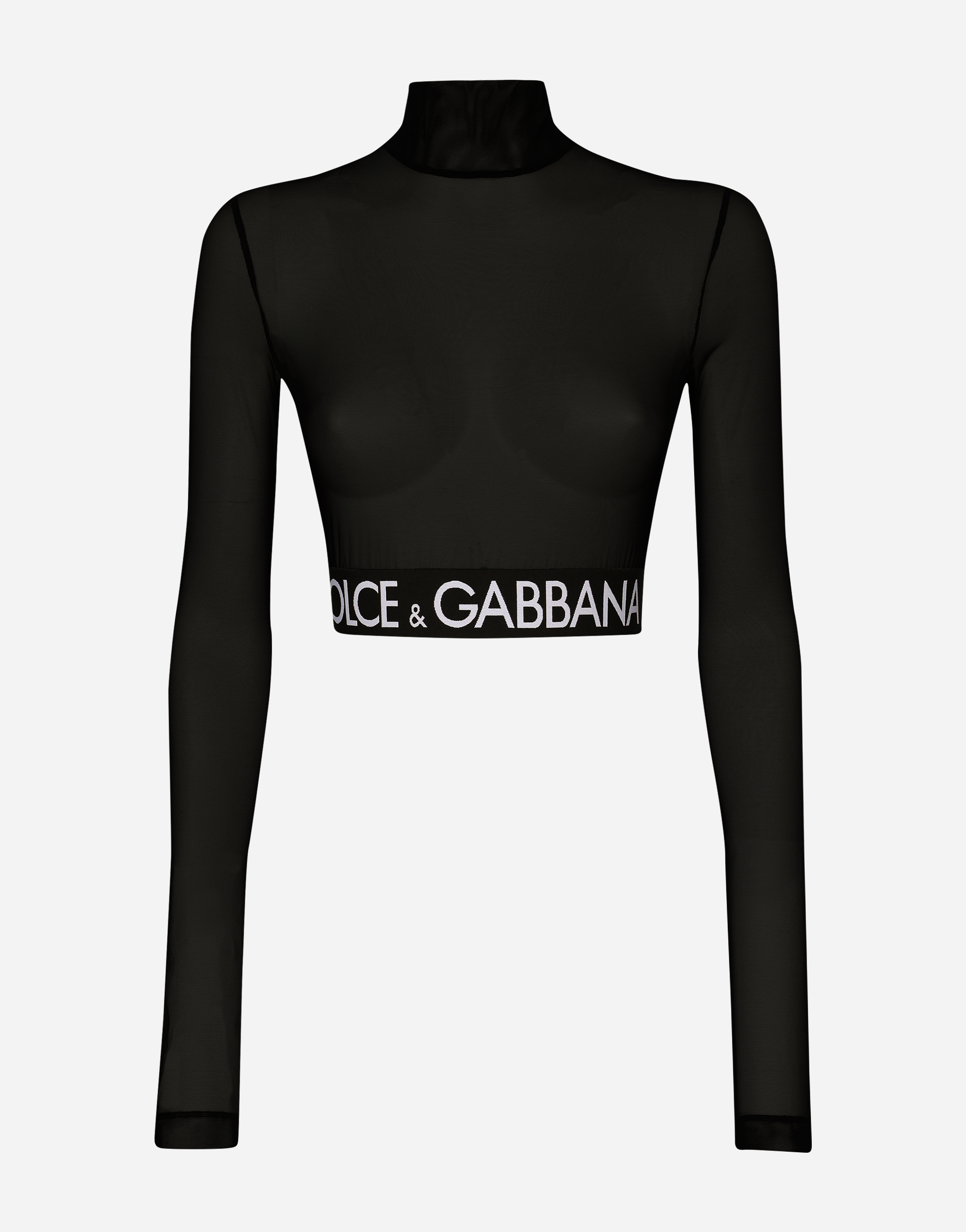 Tulle turtle-neck top in Black