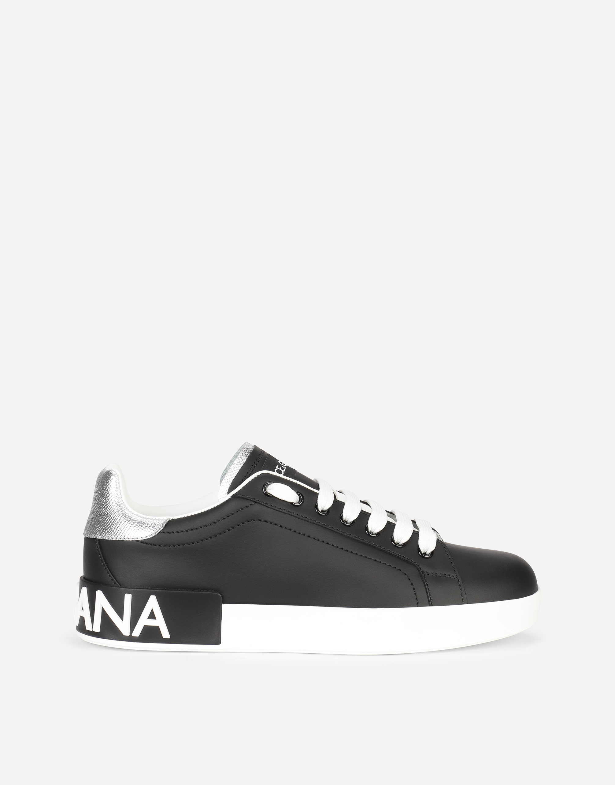 Calfskin nappa Portofino sneakers in Black/Silver