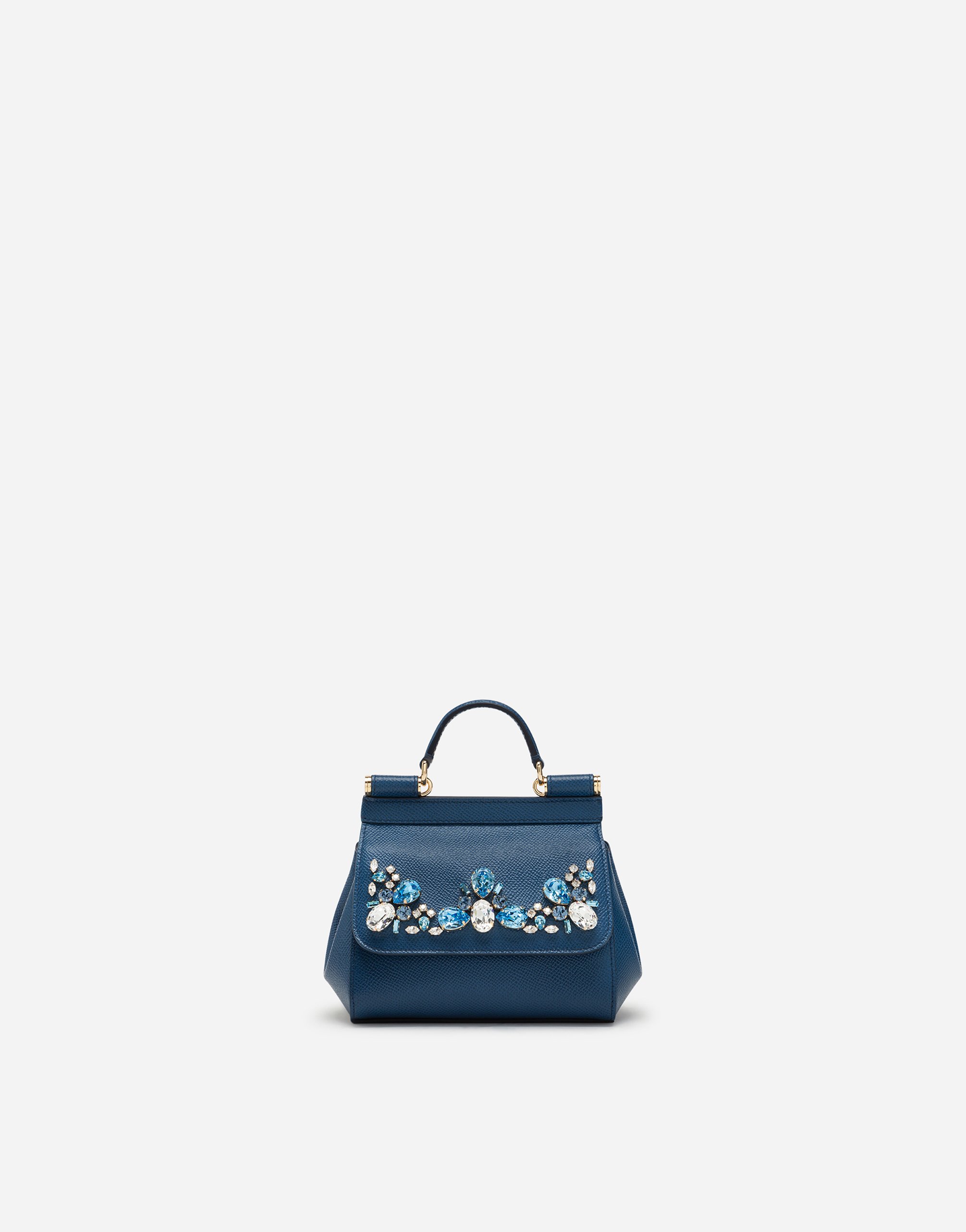 Dauphine calfskin Sicily mini bag with rhinestone embellishement in Blue
