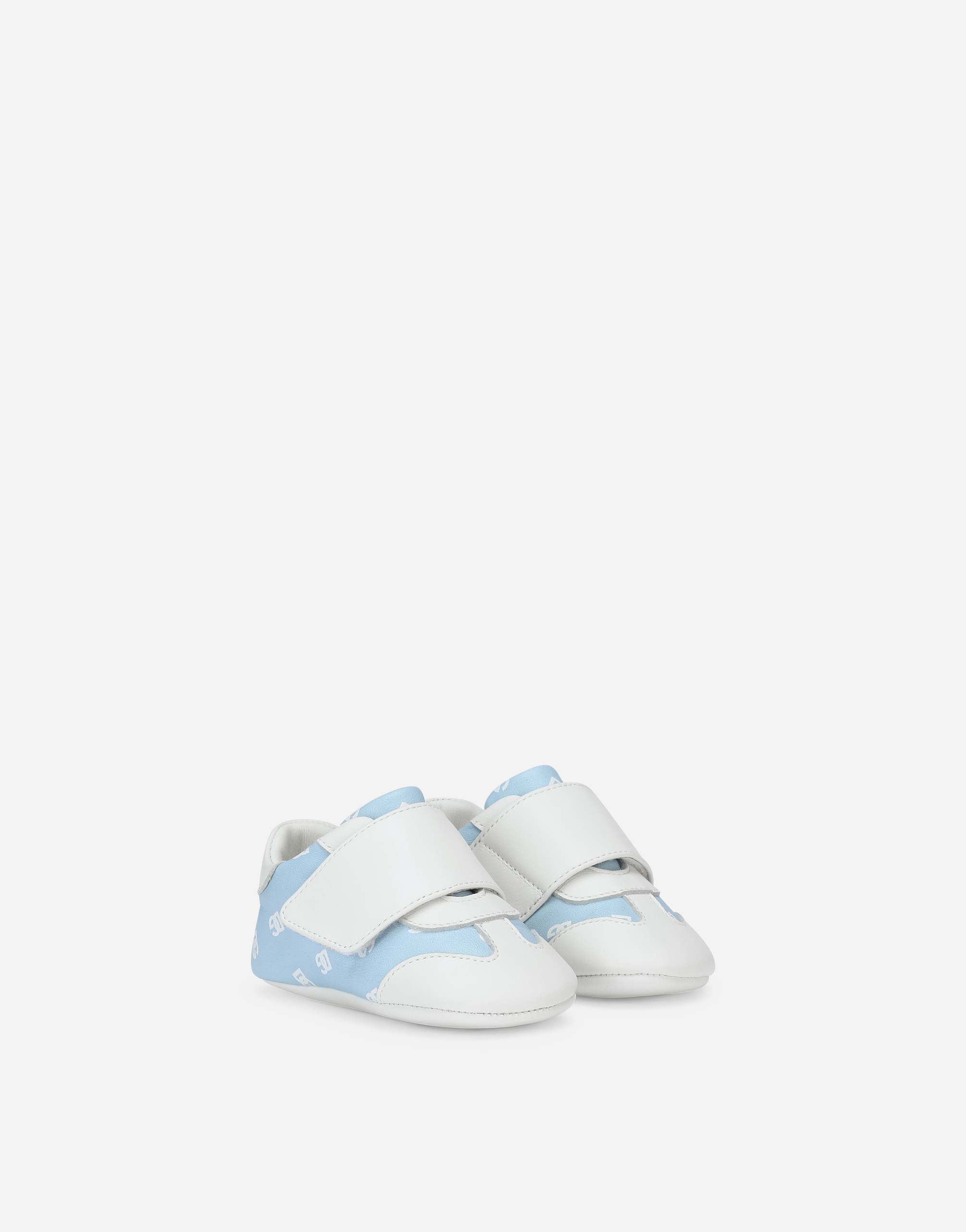 Shop Dolce & Gabbana Nappa Leather Newborn Sneakers With Dg-logo Print In Azure